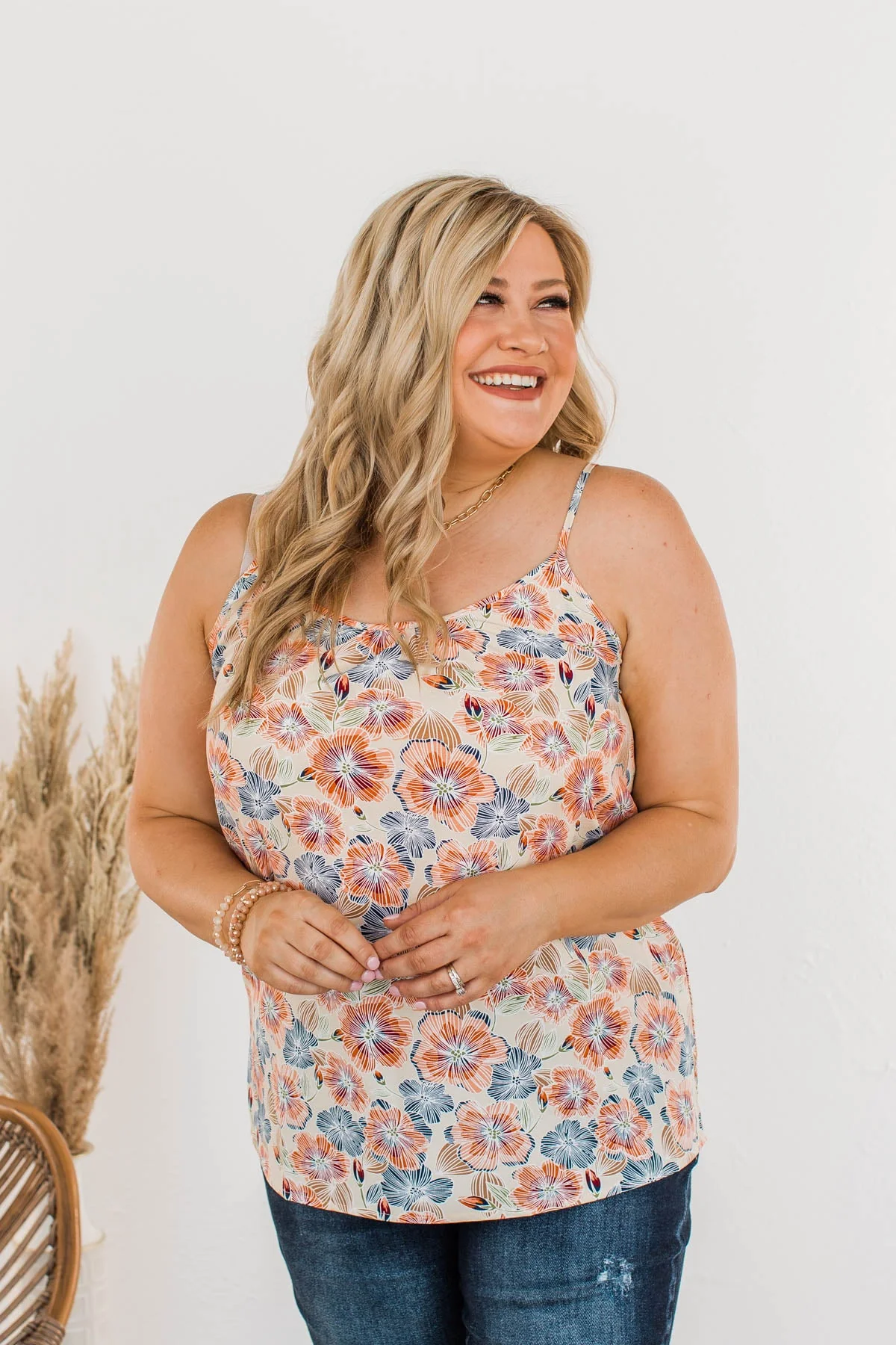 Tropical Sunset Floral Tank Top- Cream - Image 3