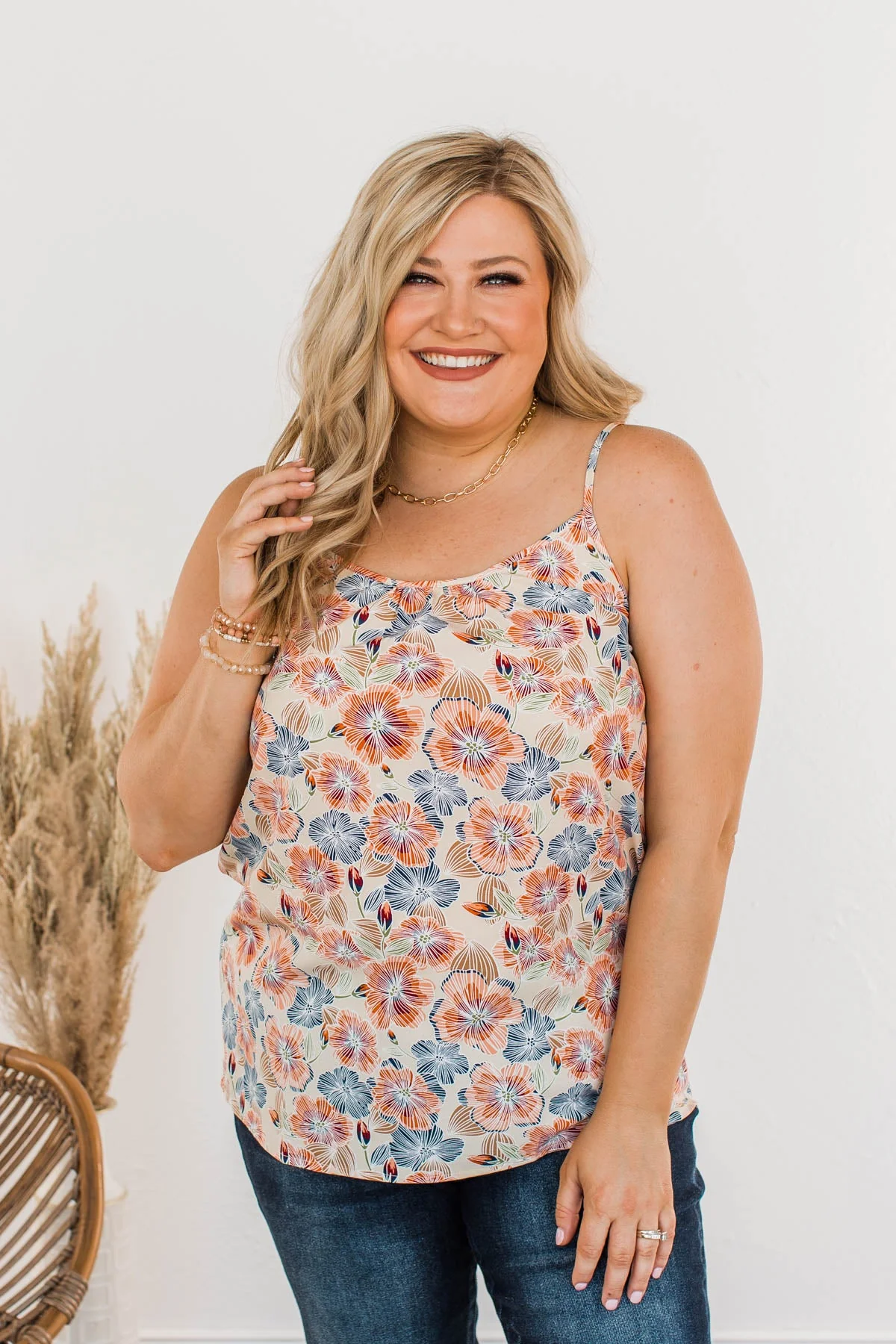 Tropical Sunset Floral Tank Top- Cream - Image 5