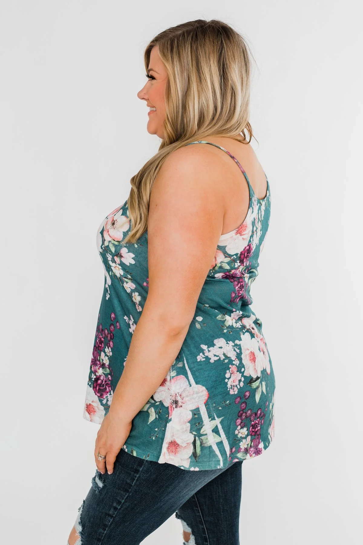 True Bliss Floral Tank Top- Dark Teal - Image 16