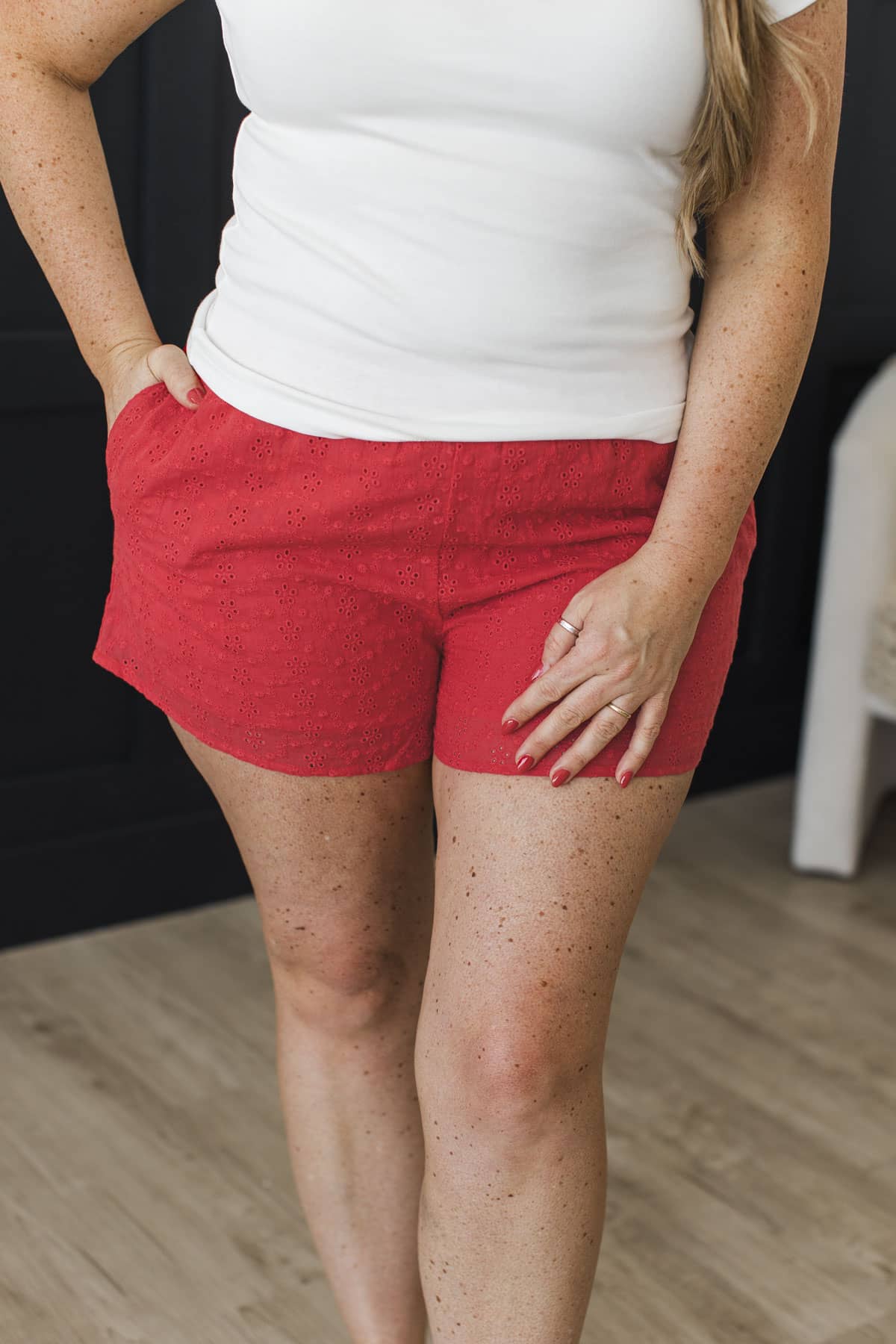 True Essence Eyelet Shorts- Red