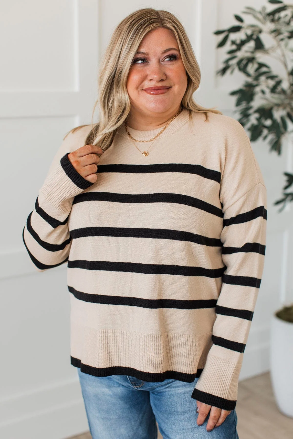 True For You Striped Sweater- Almond - Image 3