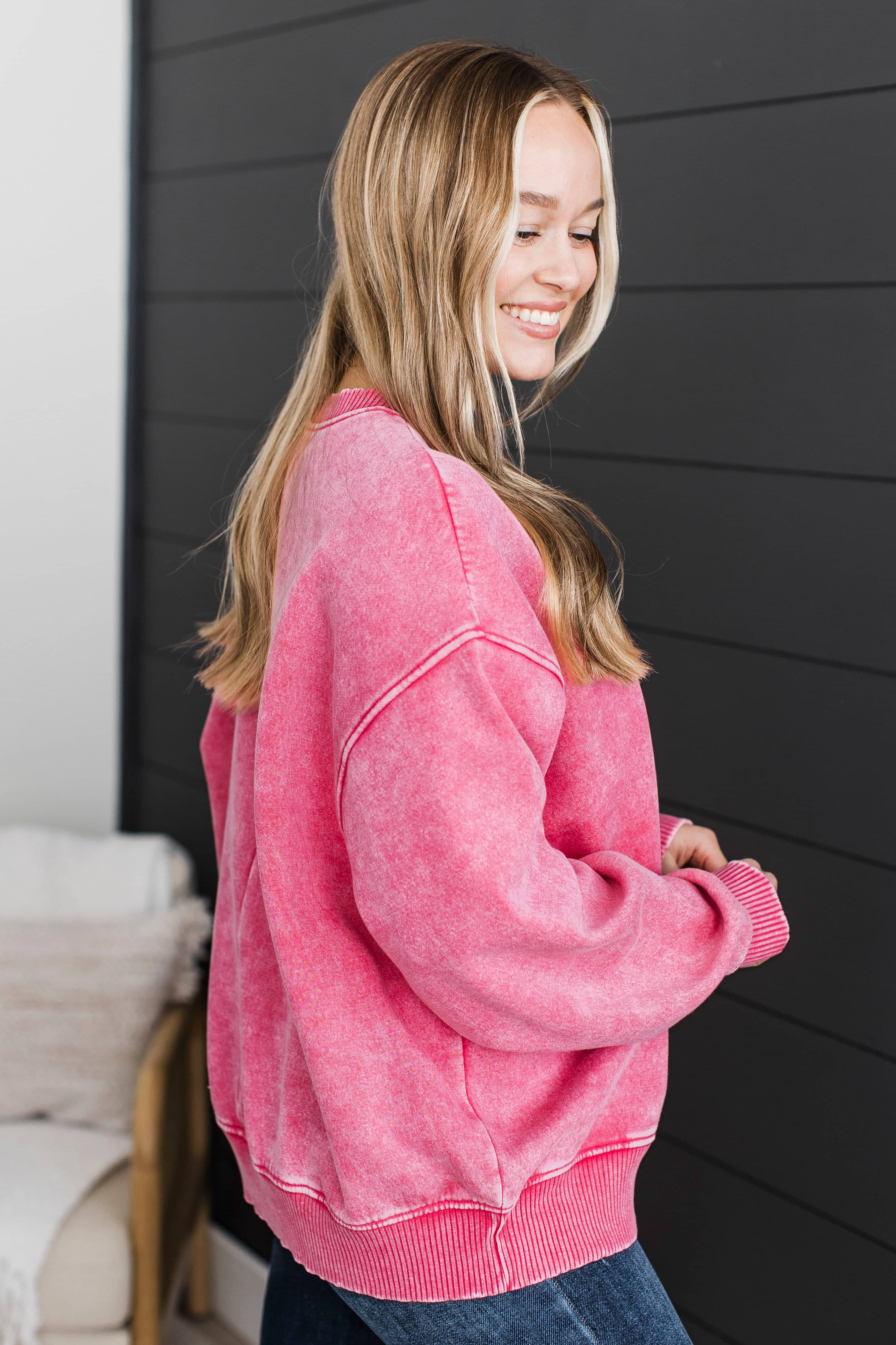 True Happiness Stone Wash Pullover- Fuchsia - Image 5