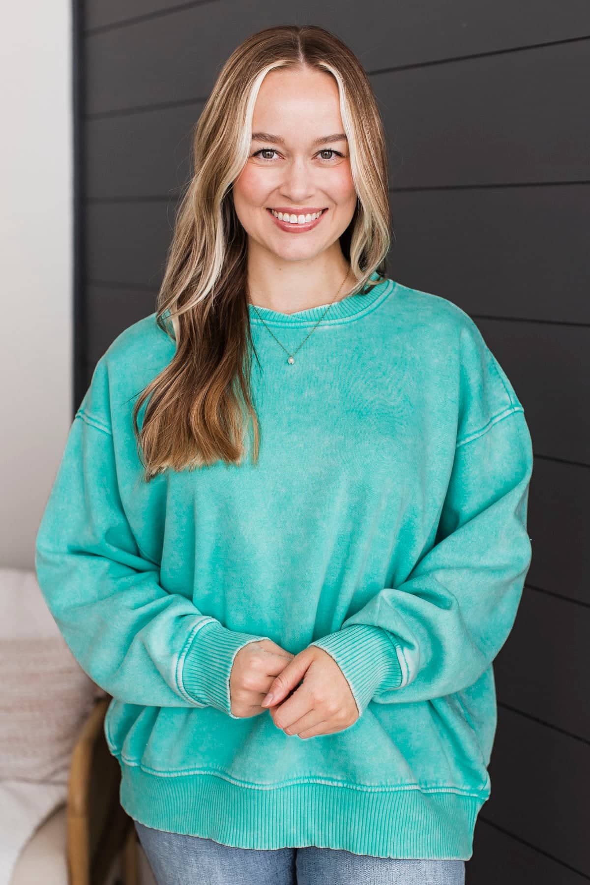 True Happiness Stone Wash Pullover- Mint Blue - Image 2