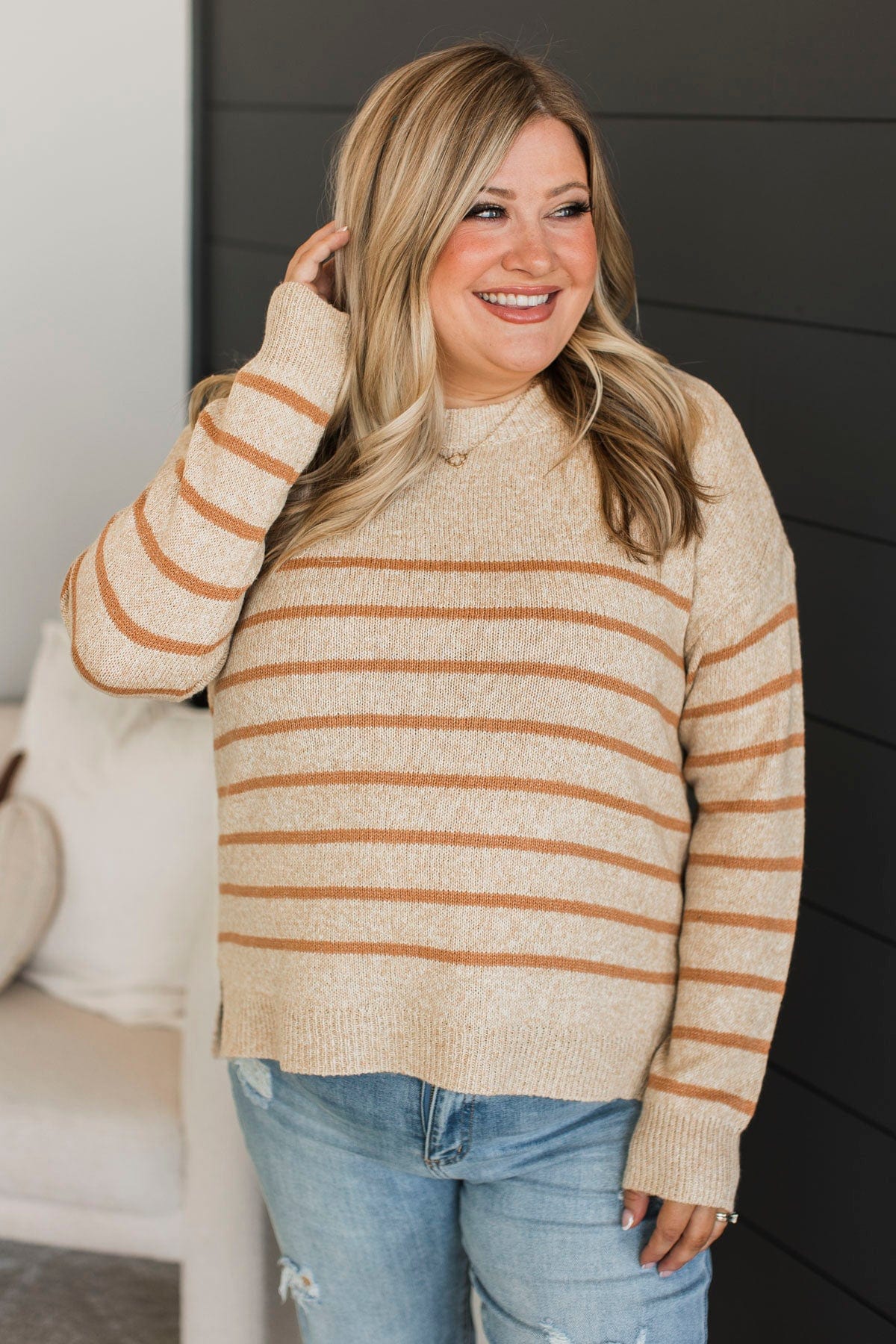 True Intentions Striped Sweater- Natural - Image 4