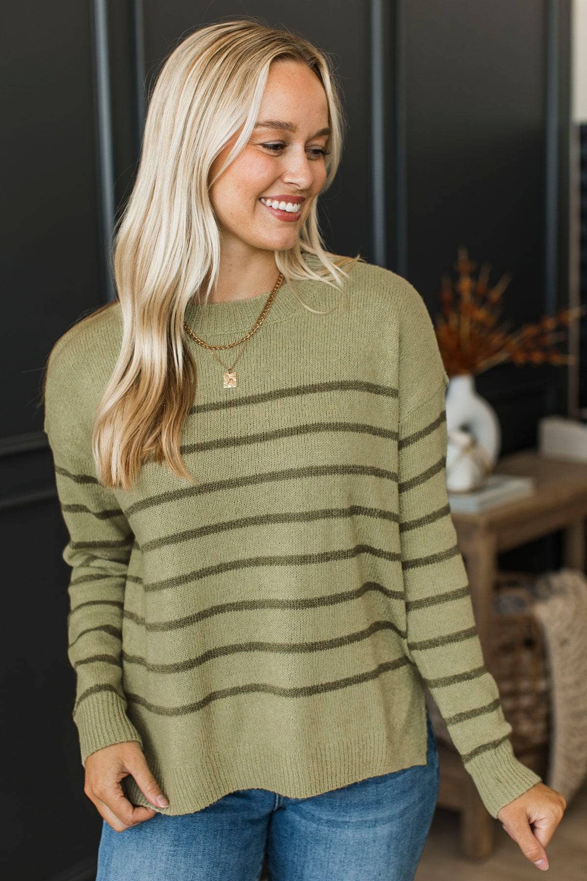 True Intentions Striped Sweater- Sage