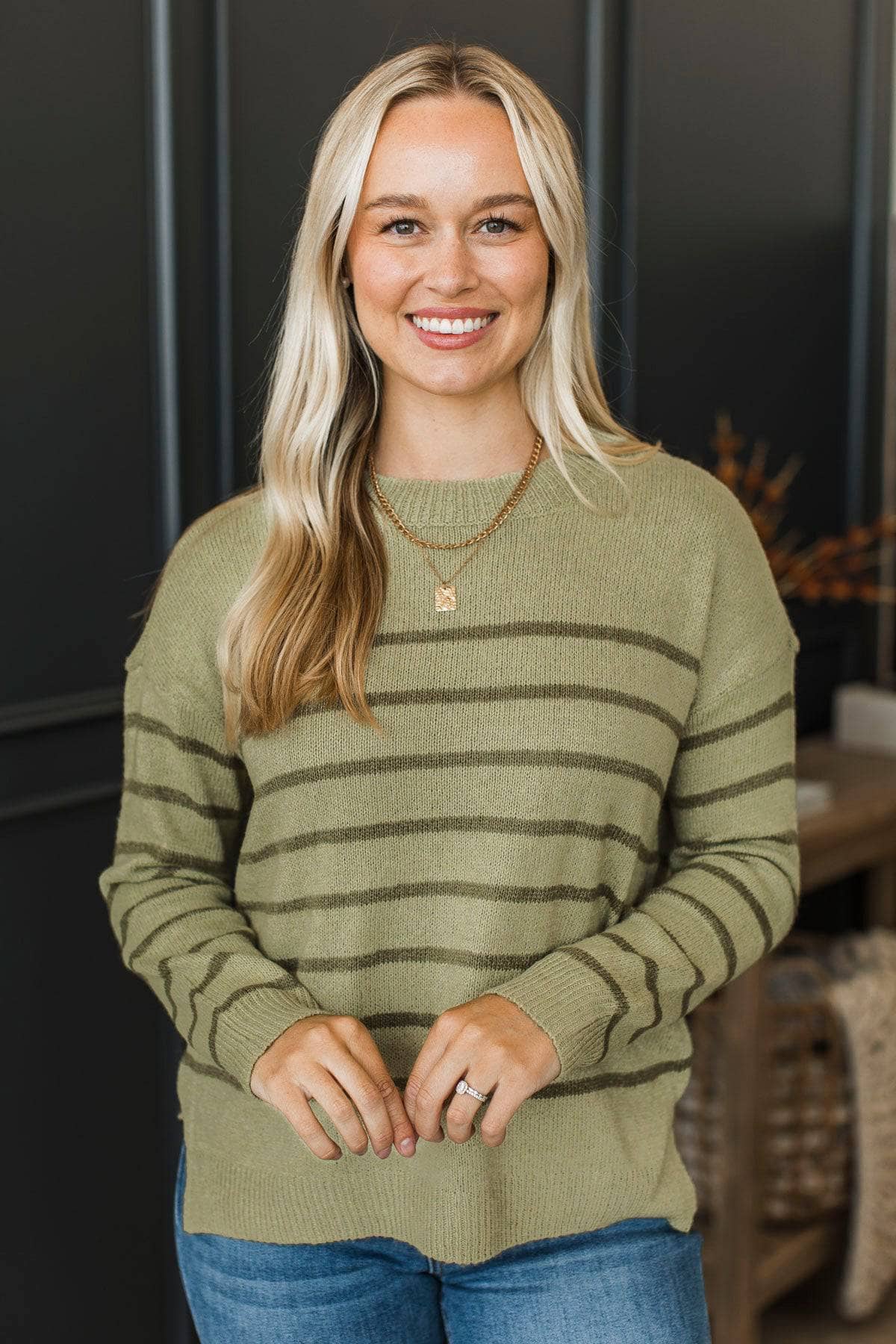 True Intentions Striped Sweater- Sage - Image 3
