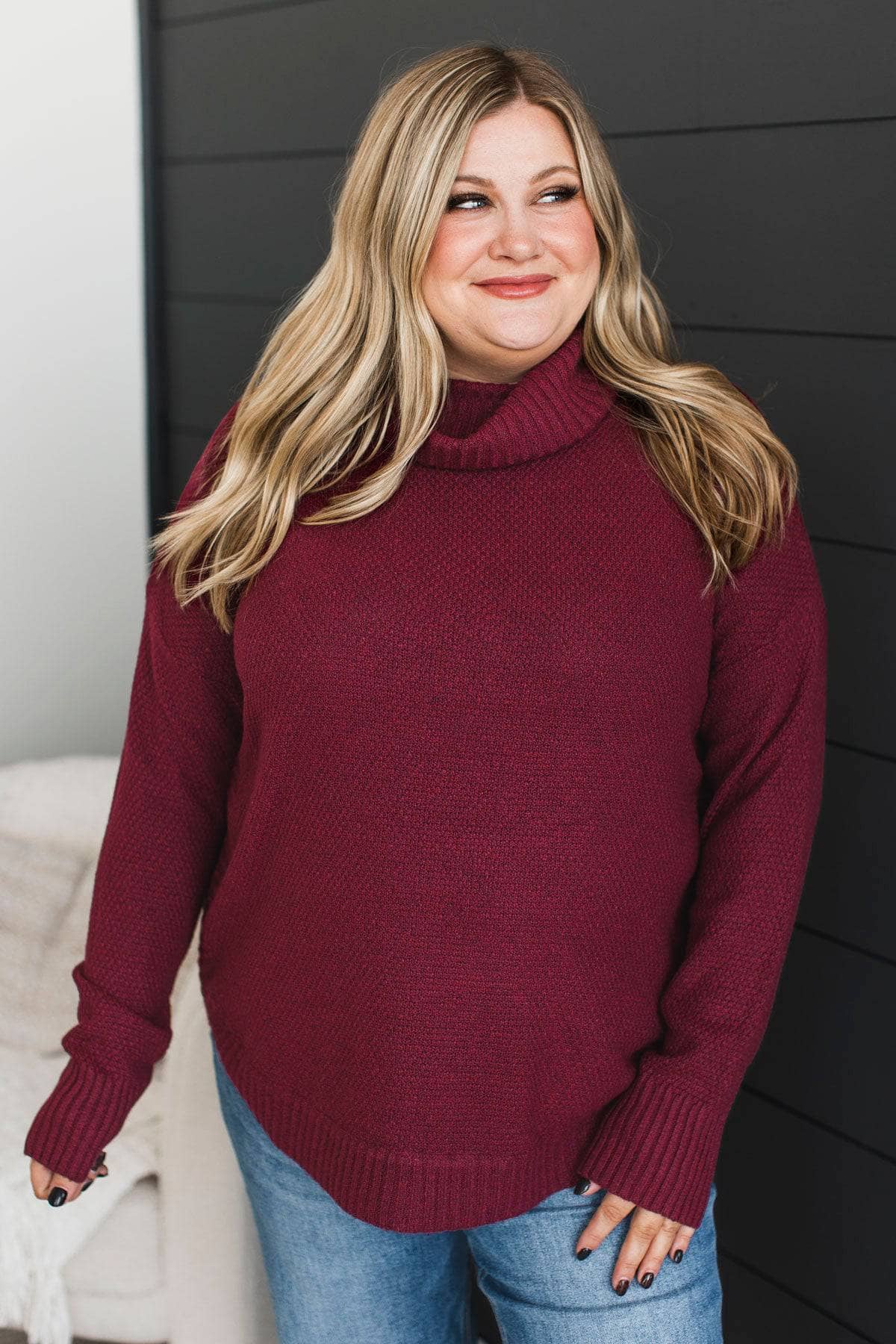 True Love Only Turtle Neck Sweater- Burgundy - Image 3