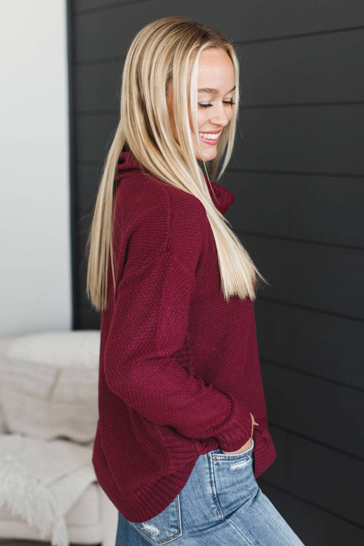 True Love Only Turtle Neck Sweater- Burgundy - Image 6