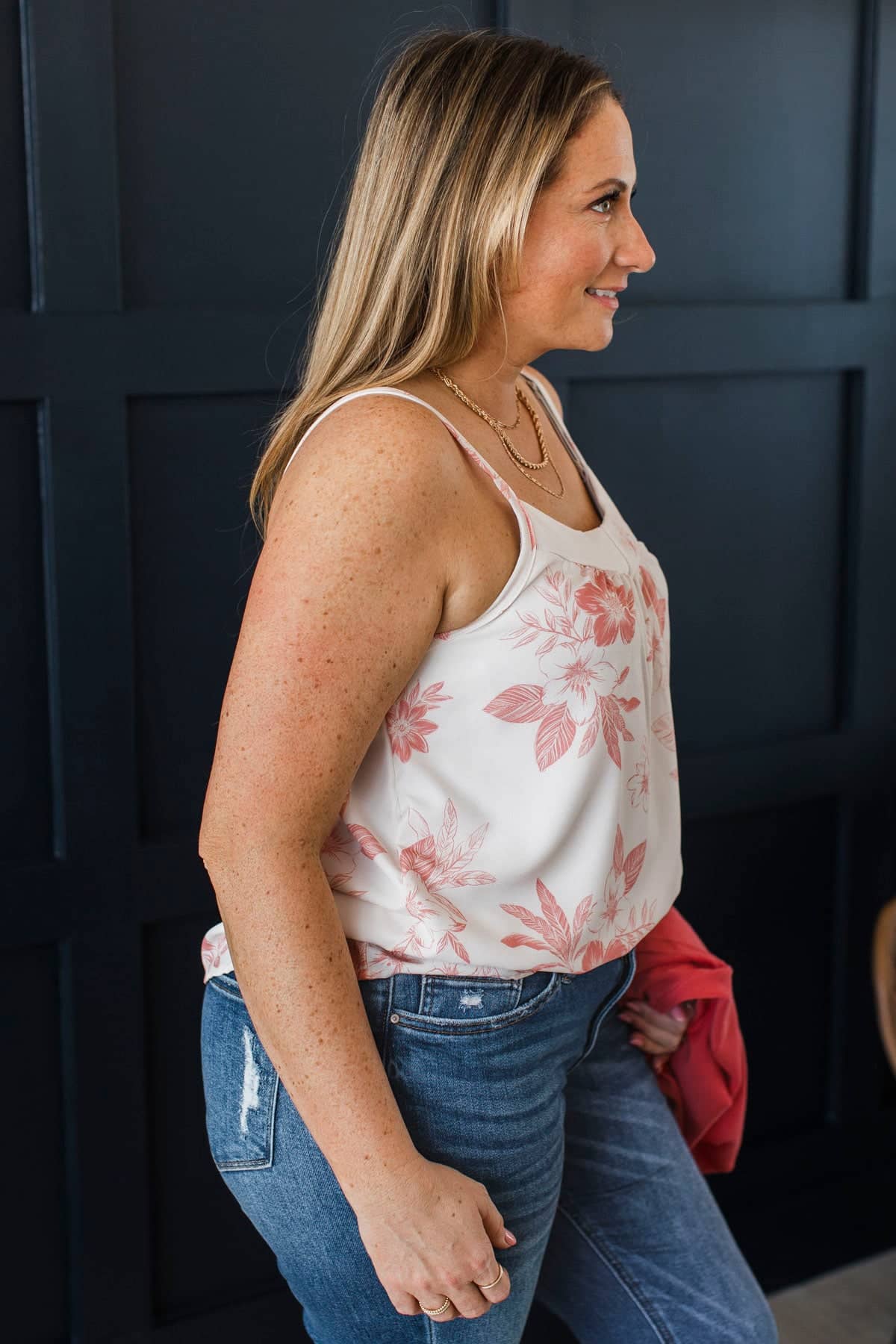 True Mood Floral Tank Top- Ivory & Peach - Image 3