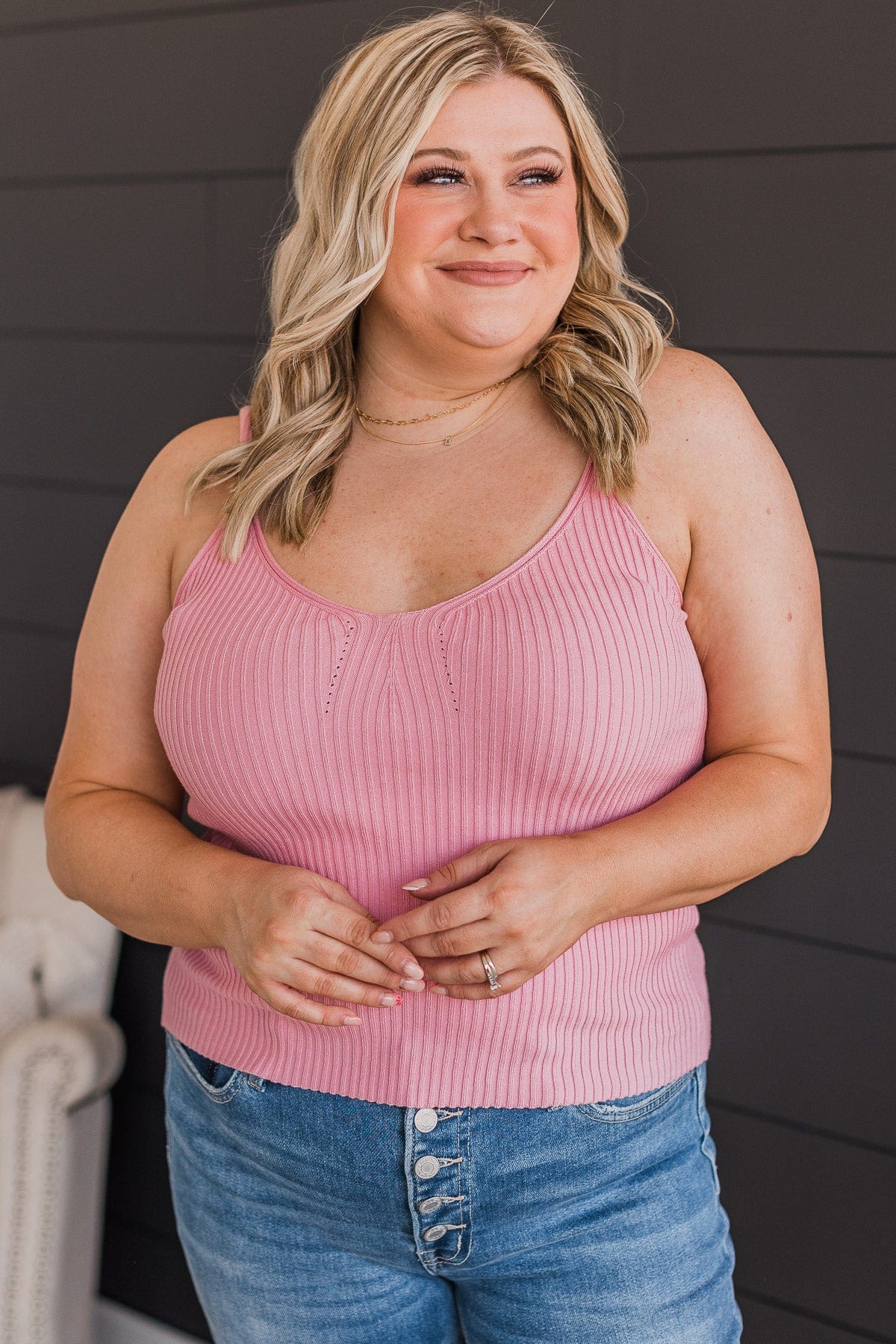 True Romance Ribbed Knit Tank Top- Pink - Image 3