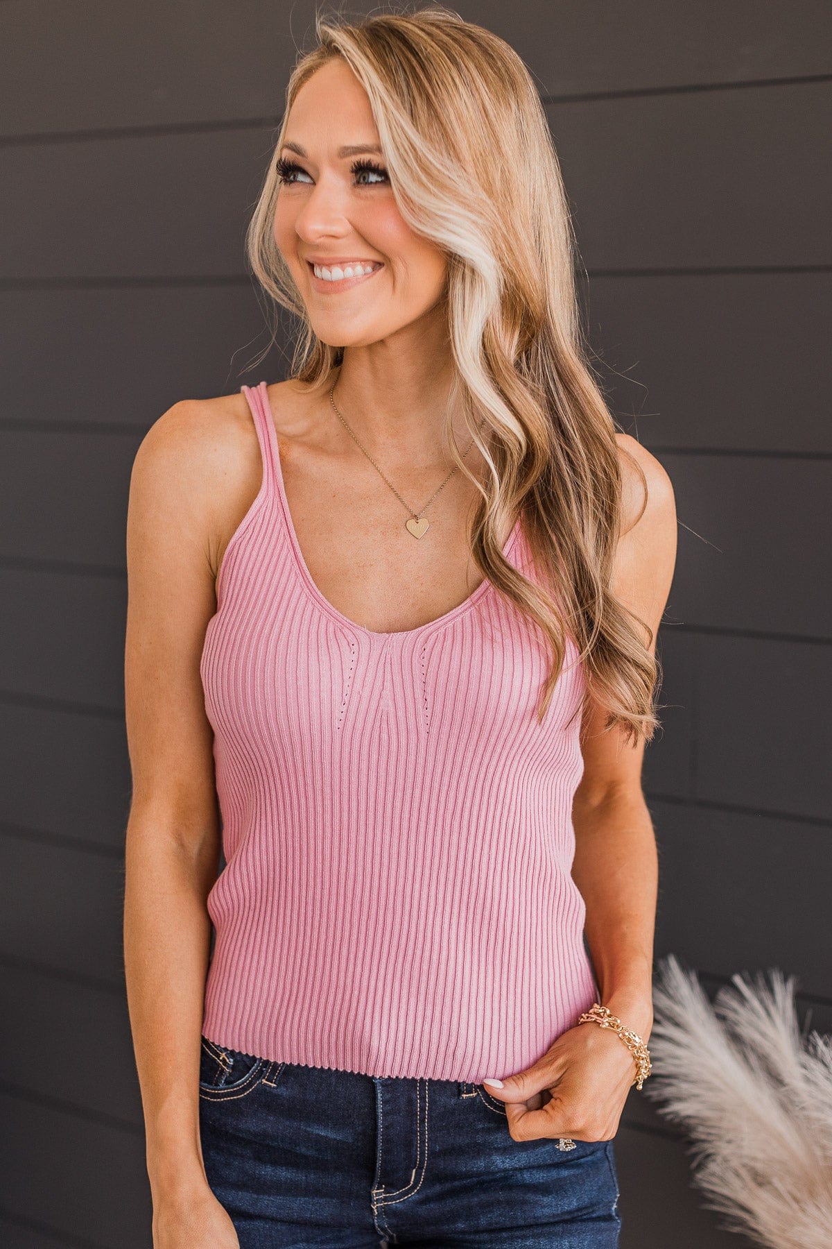 True Romance Ribbed Knit Tank Top- Pink - Image 5