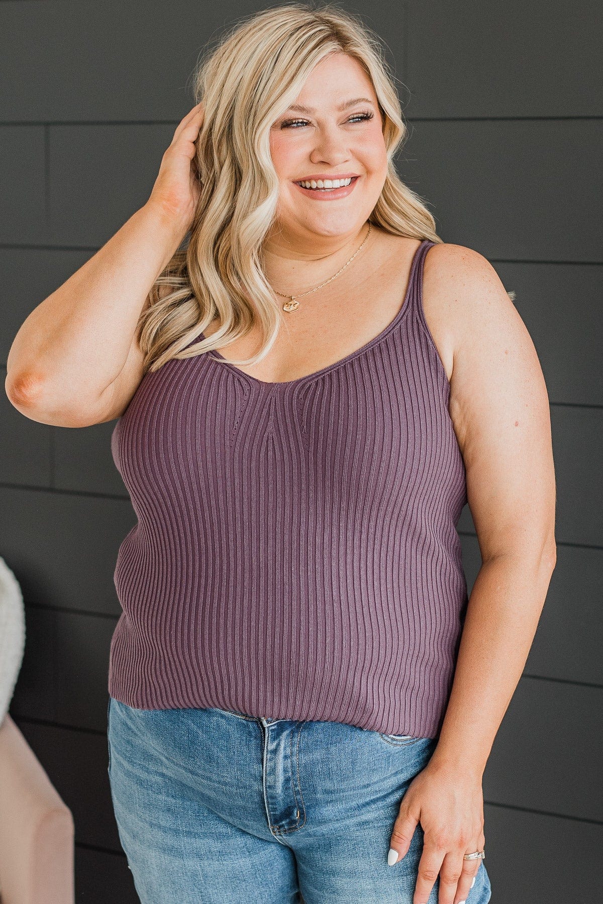 True Romance Ribbed Tank Top- Dusty Purple - Image 4