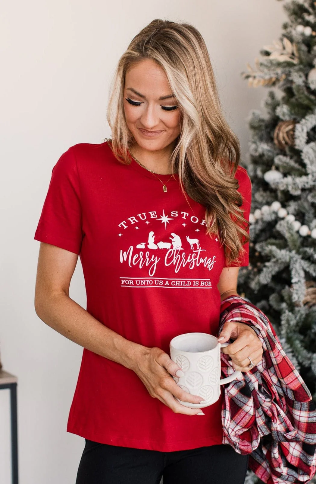 "True Story Merry Christmas" Graphic Tee- Red - Image 5