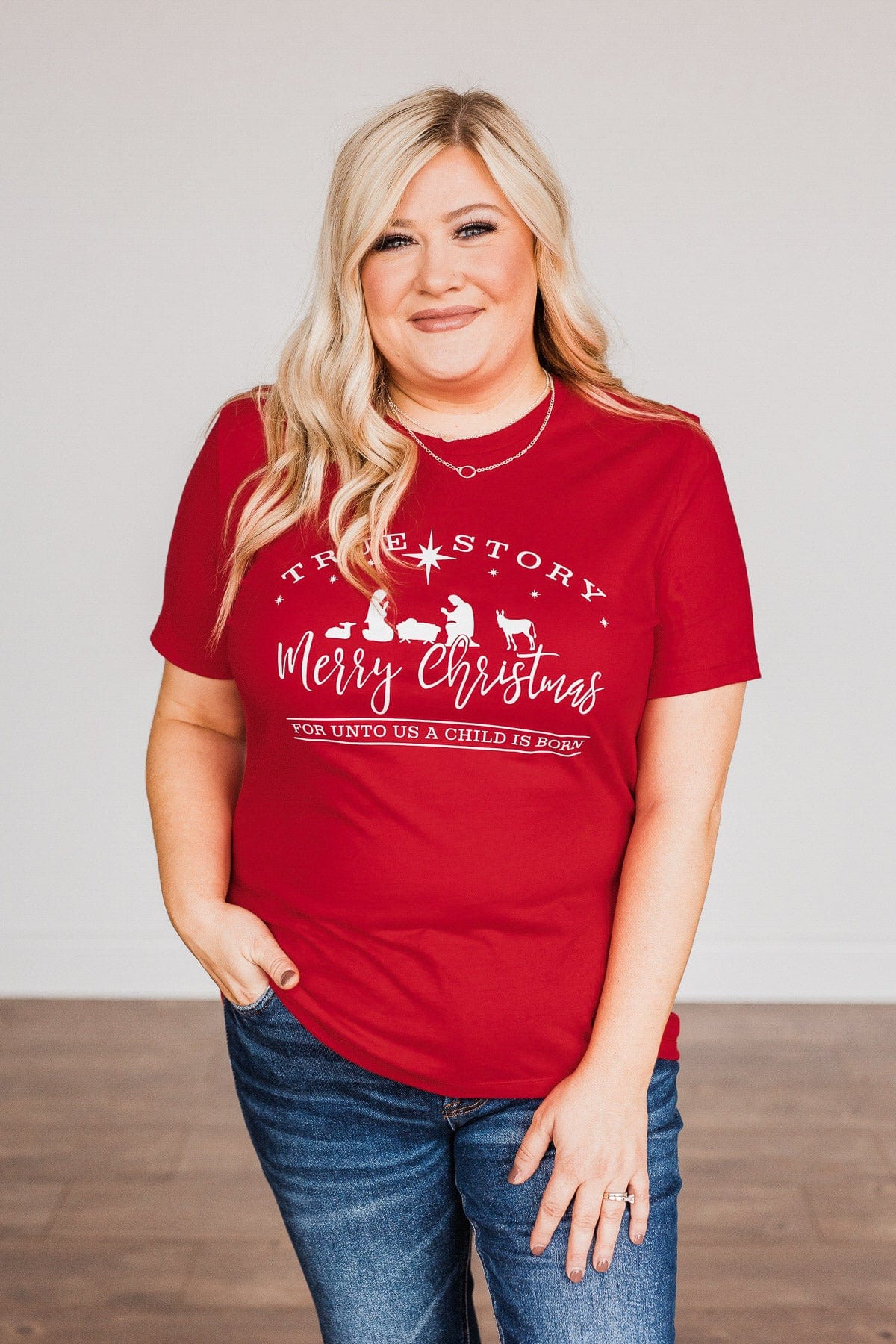 "True Story Merry Christmas" Graphic Tee- Red - Image 6