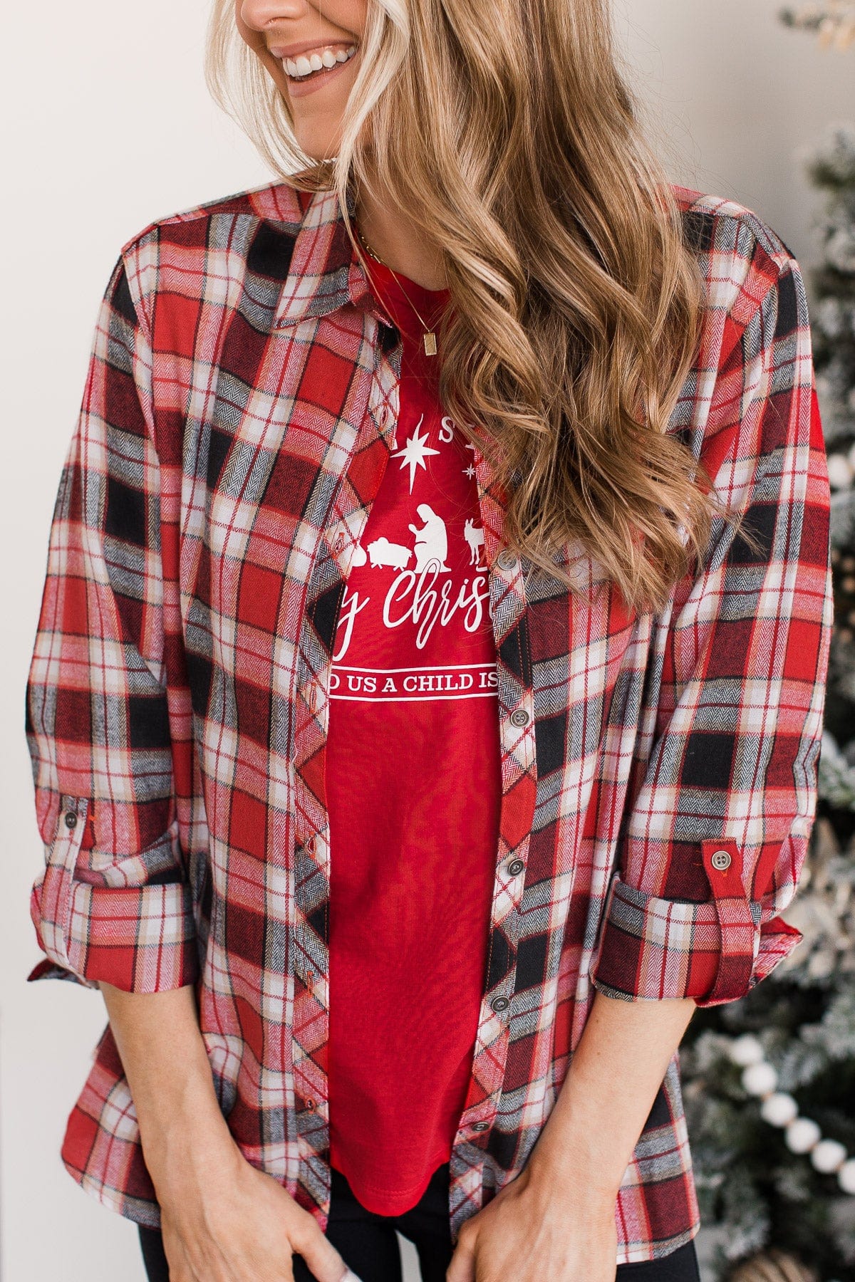 "True Story Merry Christmas" Graphic Tee- Red - Image 7