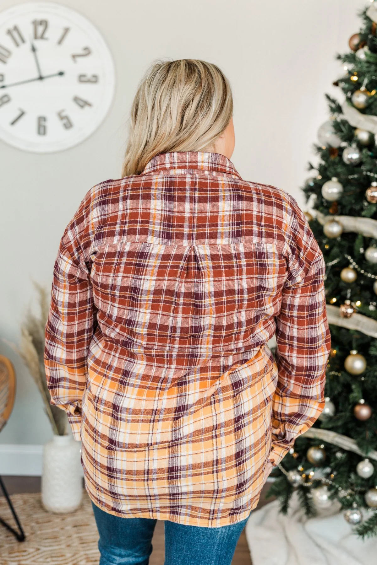True To Me Long Sleeve Plaid Top- Brick, Rust & Golden Yellow - Image 10