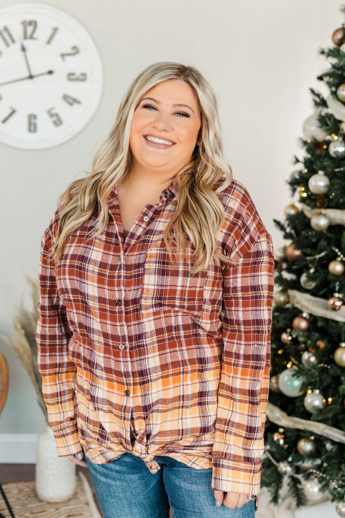 True To Me Long Sleeve Plaid Top- Brick, Rust & Golden Yellow - Image 5