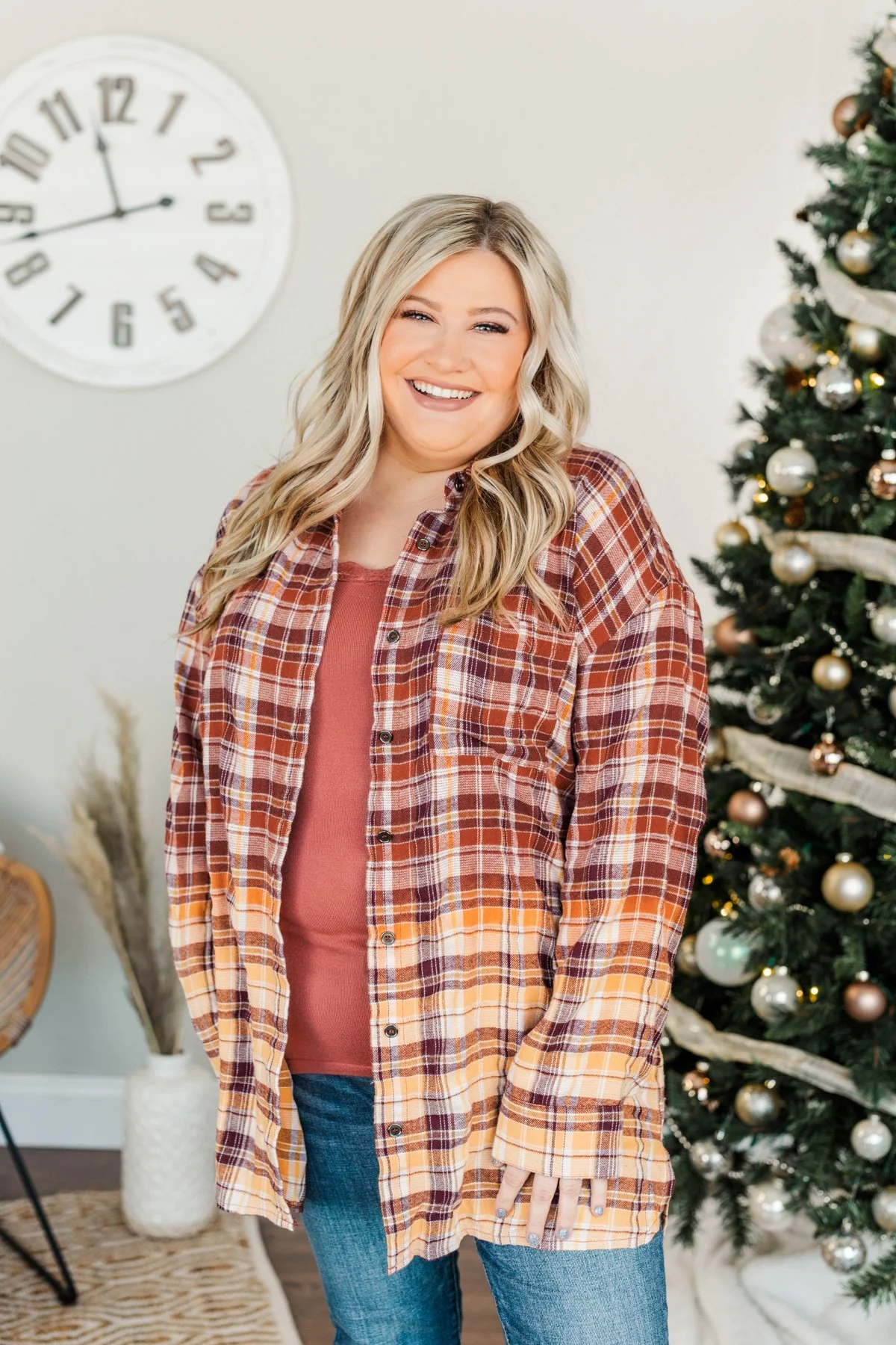 True To Me Long Sleeve Plaid Top- Brick, Rust & Golden Yellow - Image 6
