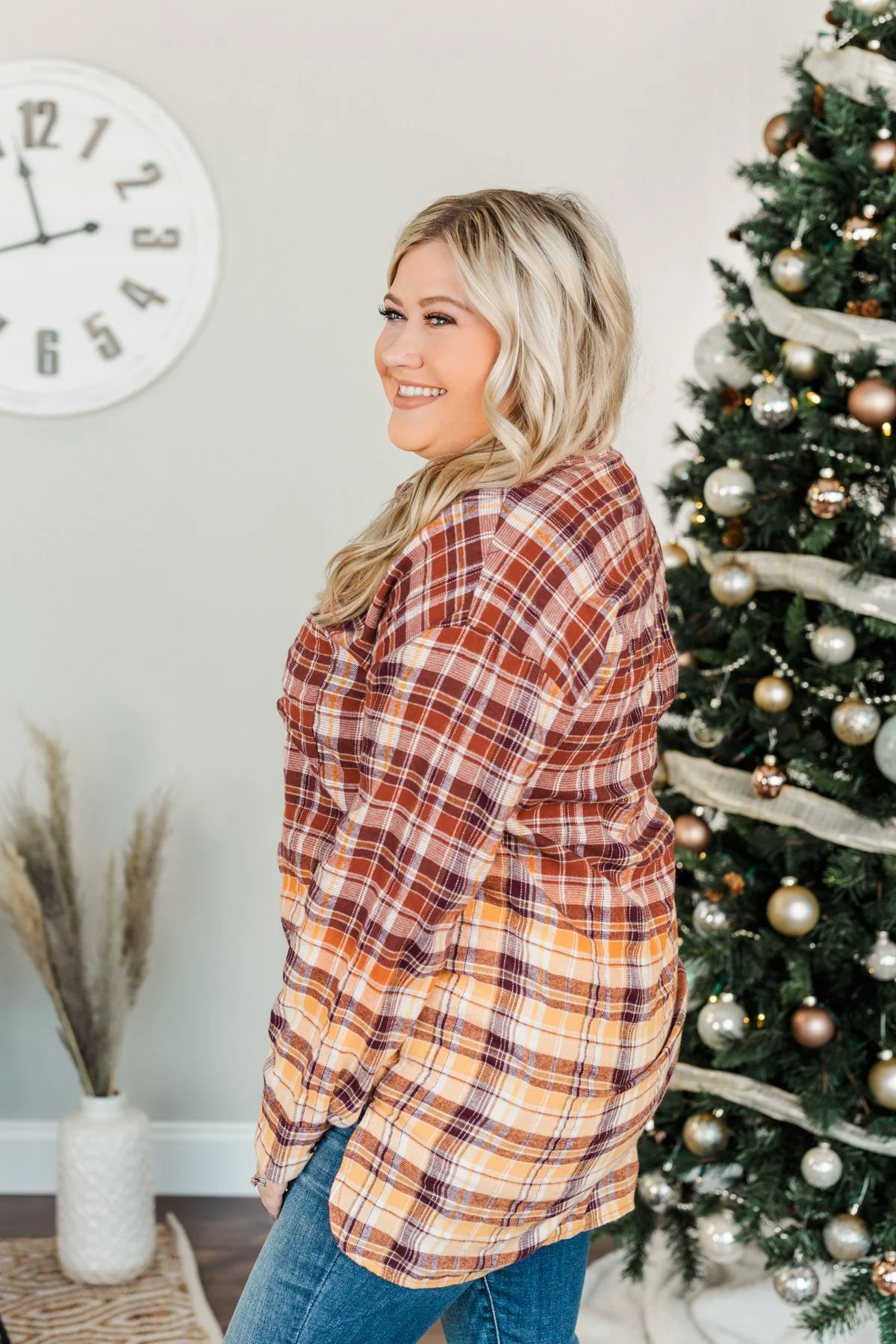 True To Me Long Sleeve Plaid Top- Brick, Rust & Golden Yellow - Image 8
