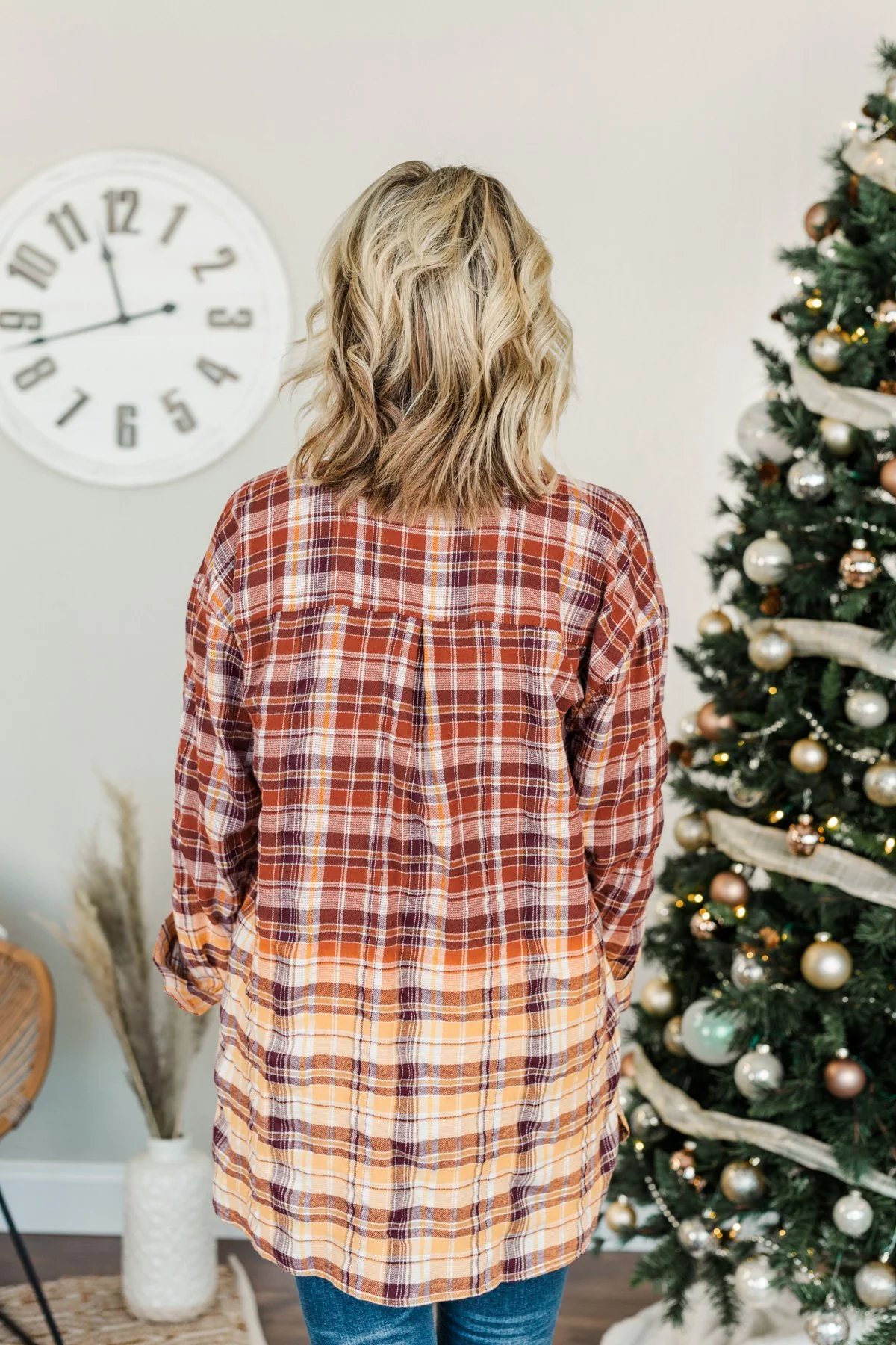 True To Me Long Sleeve Plaid Top- Brick, Rust & Golden Yellow - Image 9