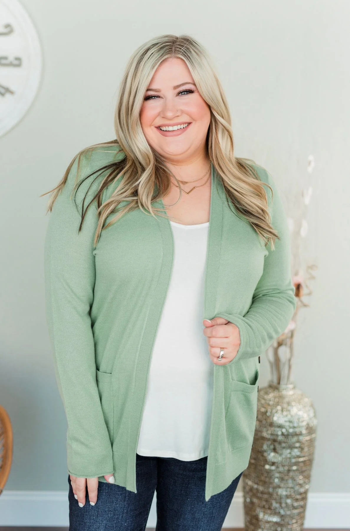 True To My Heart Open Front Cardigan- Dusty Sage - Image 2