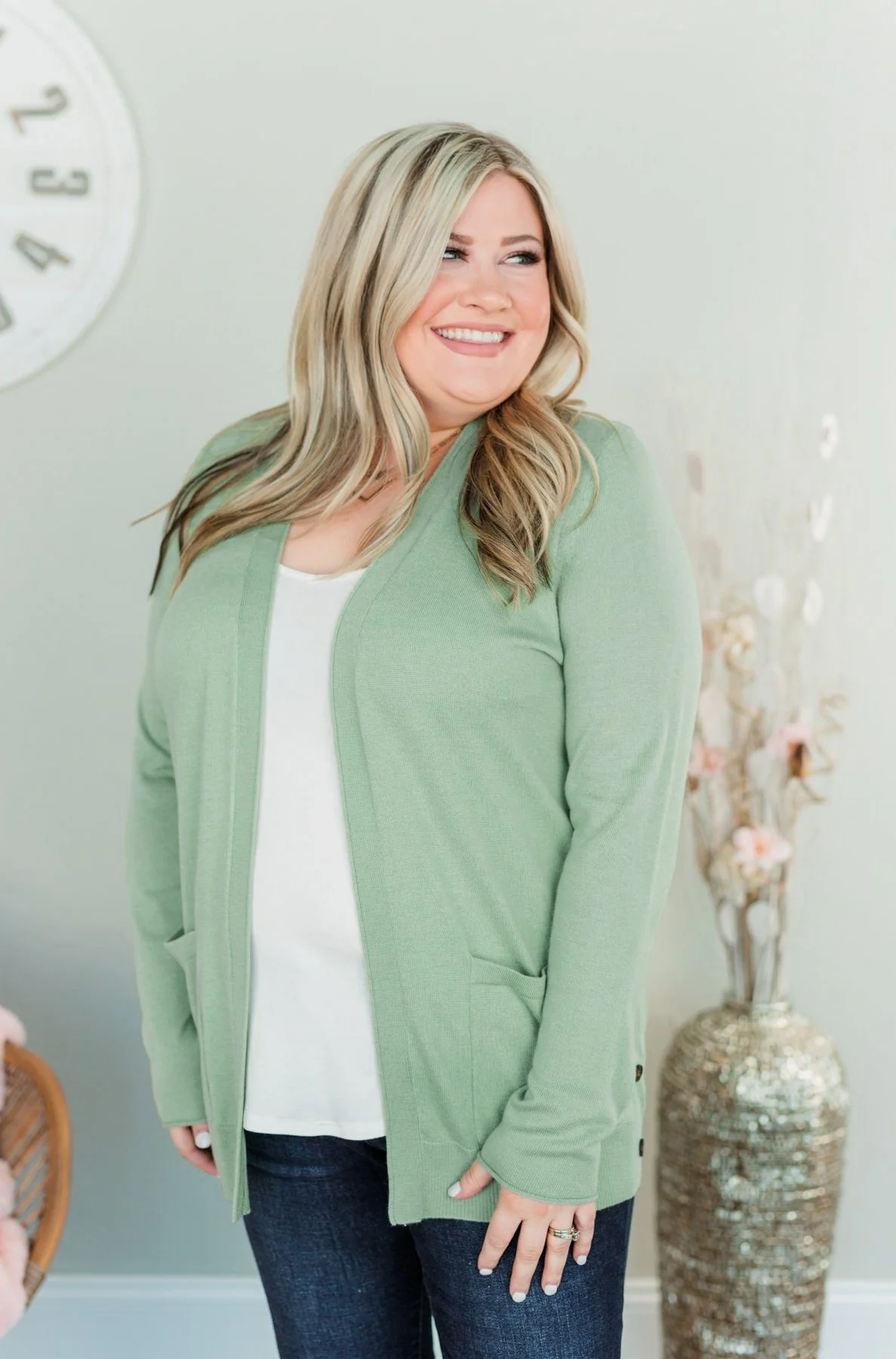 True To My Heart Open Front Cardigan- Dusty Sage - Image 4