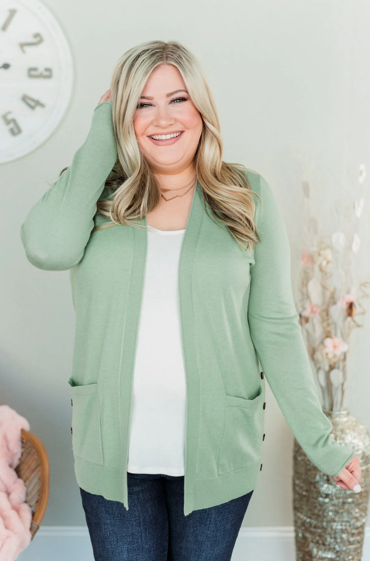 True To My Heart Open Front Cardigan- Dusty Sage - Image 5