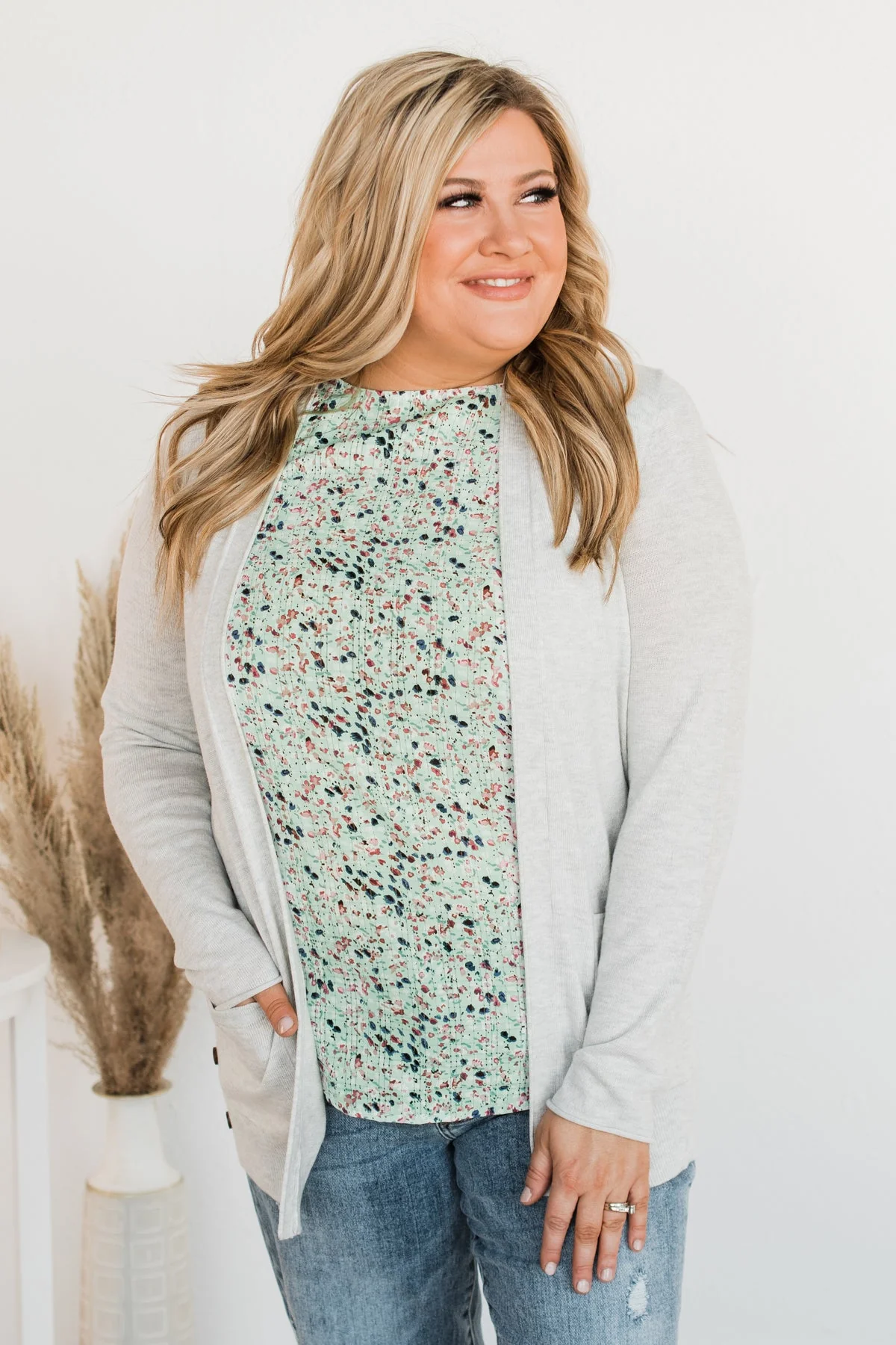 True To My Heart Open Front Cardigan- Light Grey - Image 3