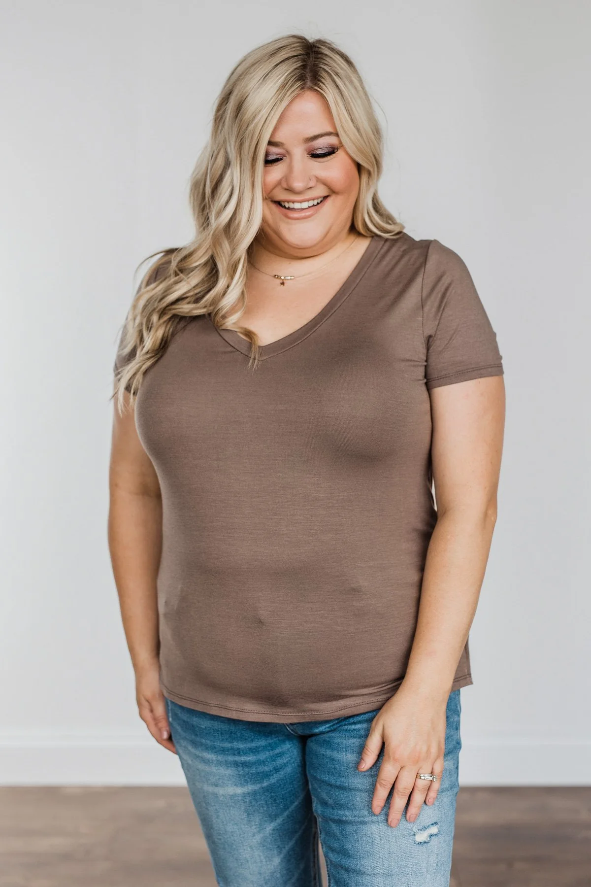 True To Your Heart Lace Back Shirt- Mocha - Image 5