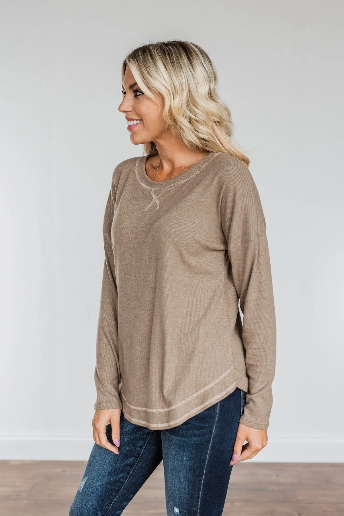 True To Your Heart Long Sleeve Top- Mocha - Image 4