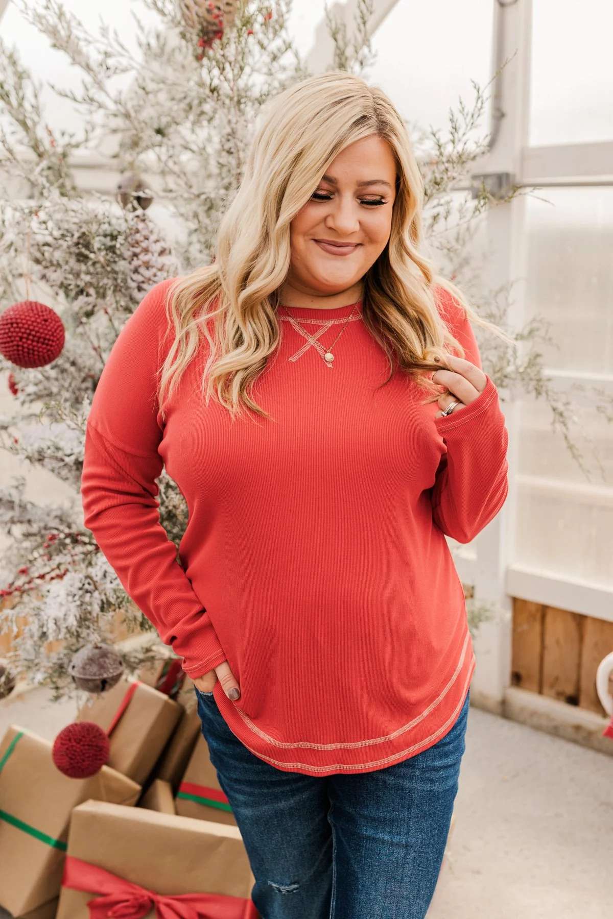 True To Your Heart Long Sleeve Top- Red - Image 4