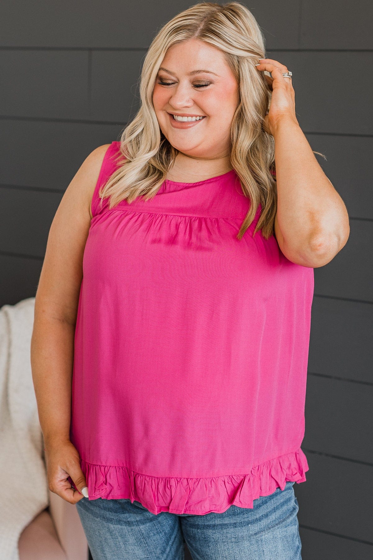 True To Yourself Ruffled Tank- Hot Pink - Image 3