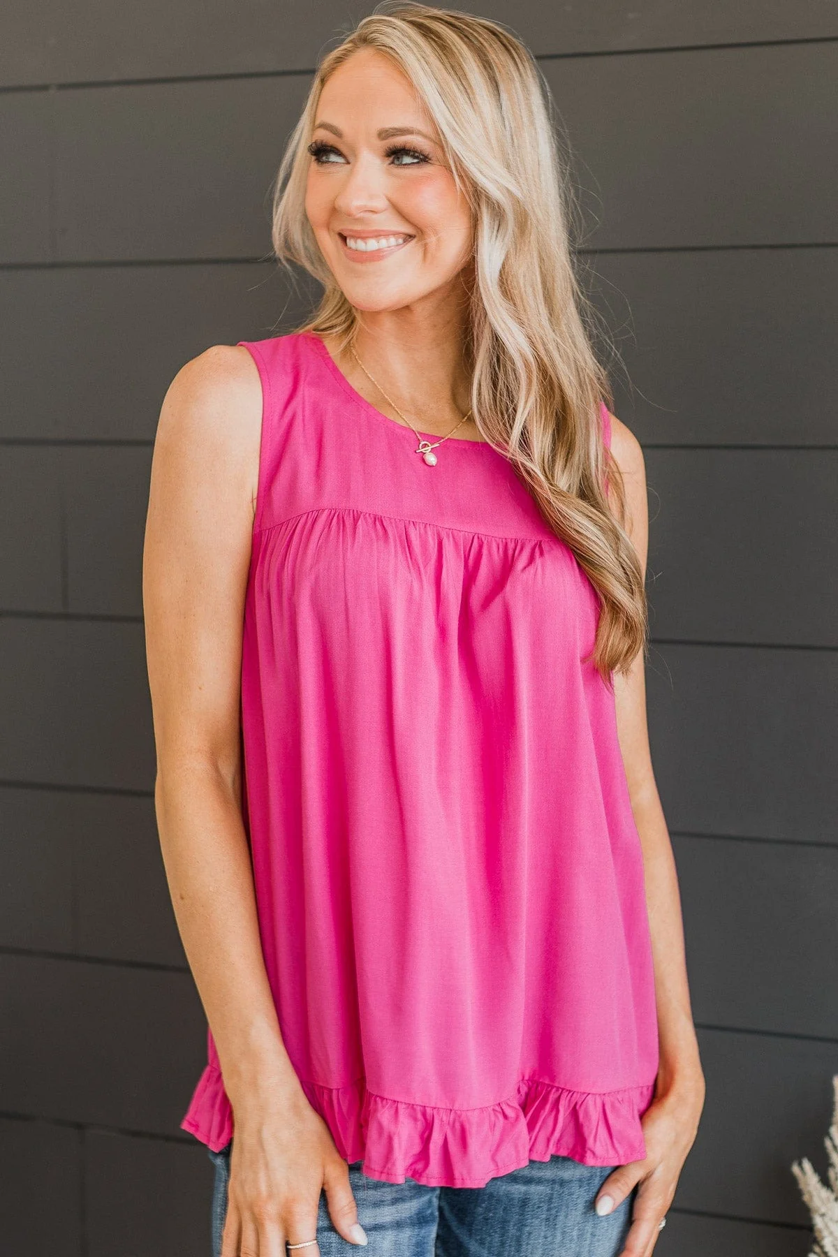 True To Yourself Ruffled Tank- Hot Pink - Image 4