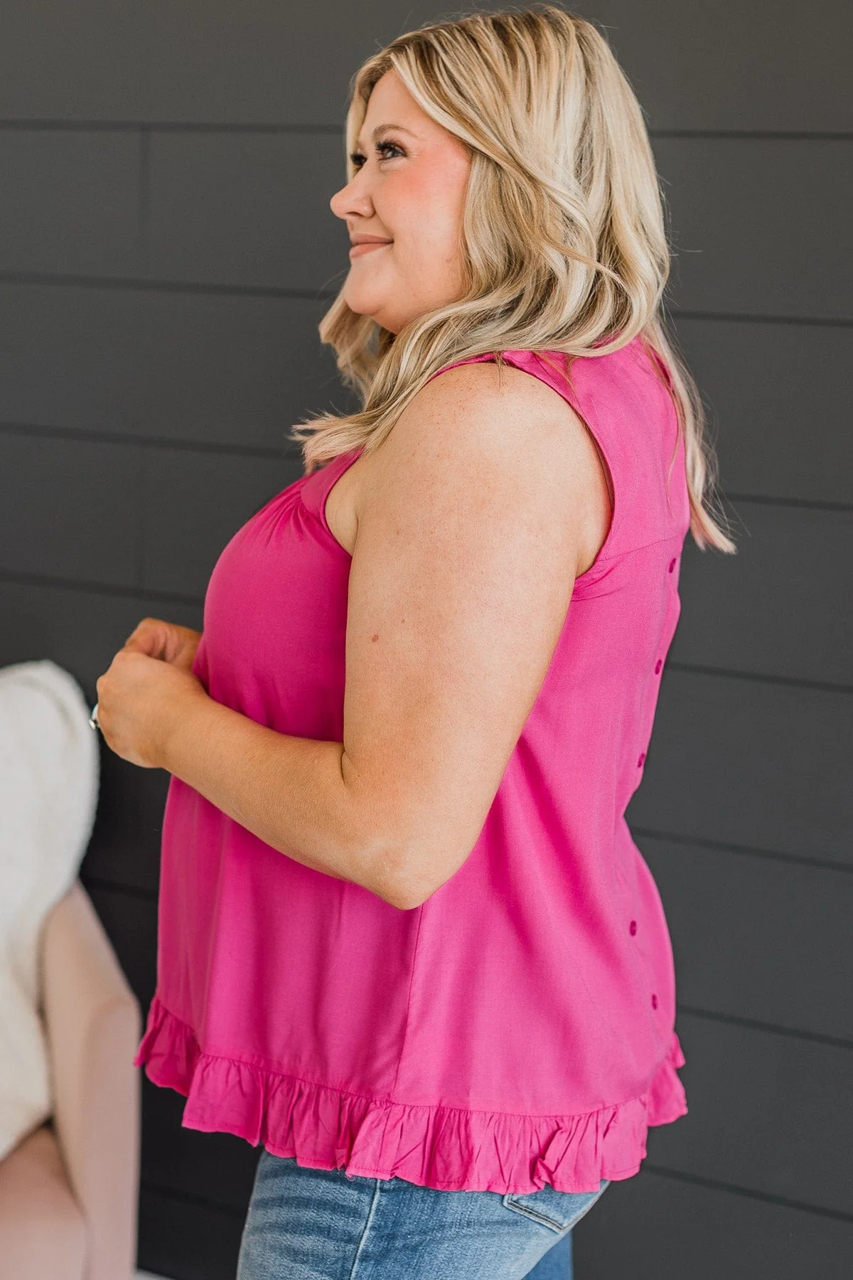 True To Yourself Ruffled Tank- Hot Pink - Image 5