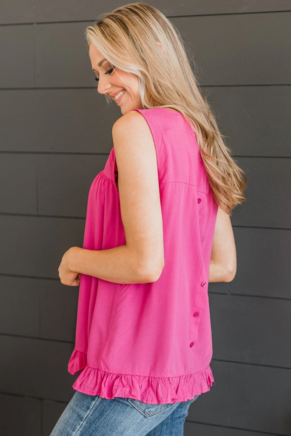 True To Yourself Ruffled Tank- Hot Pink - Image 6