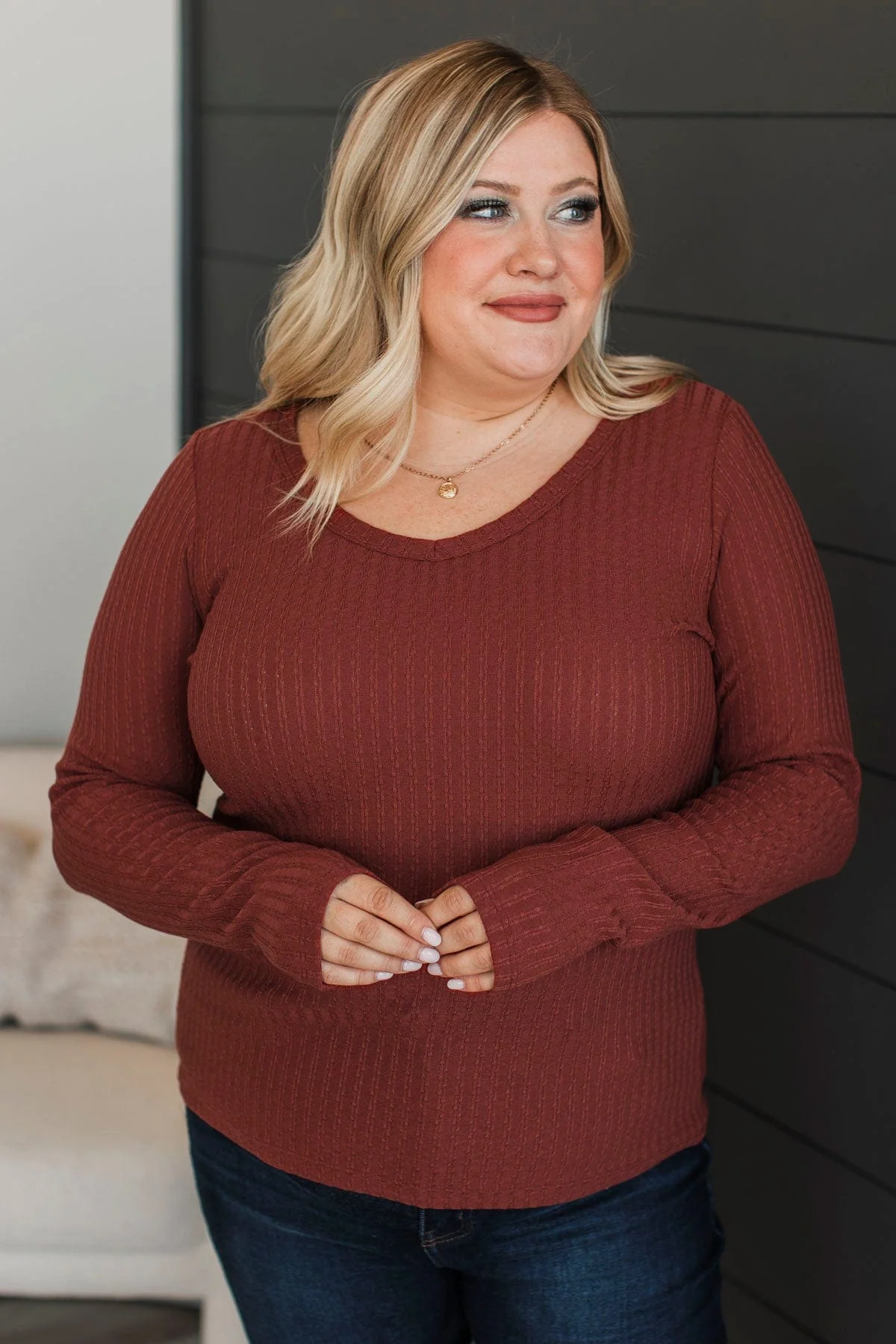 Truly Delightful Long Sleeve Top- Brick - Image 4