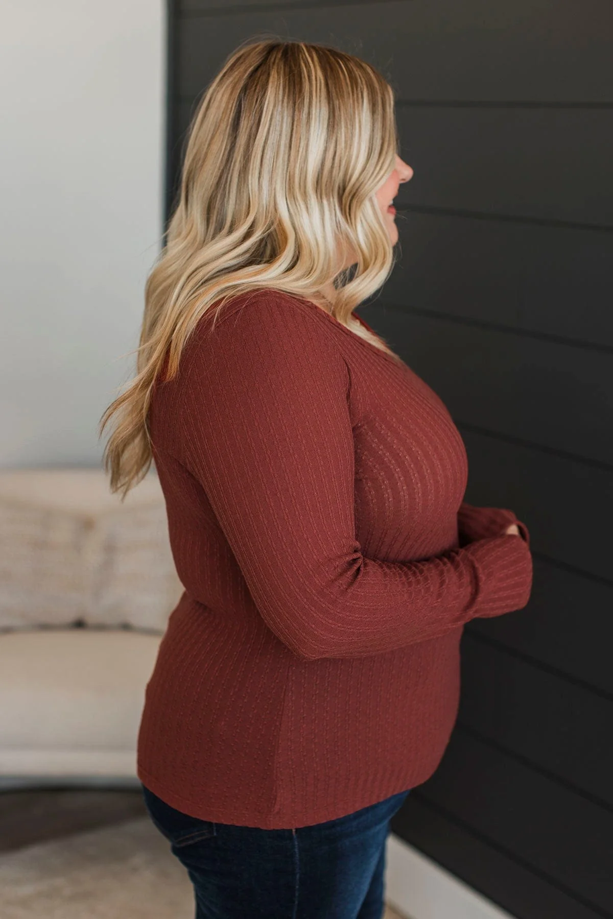Truly Delightful Long Sleeve Top- Brick - Image 6