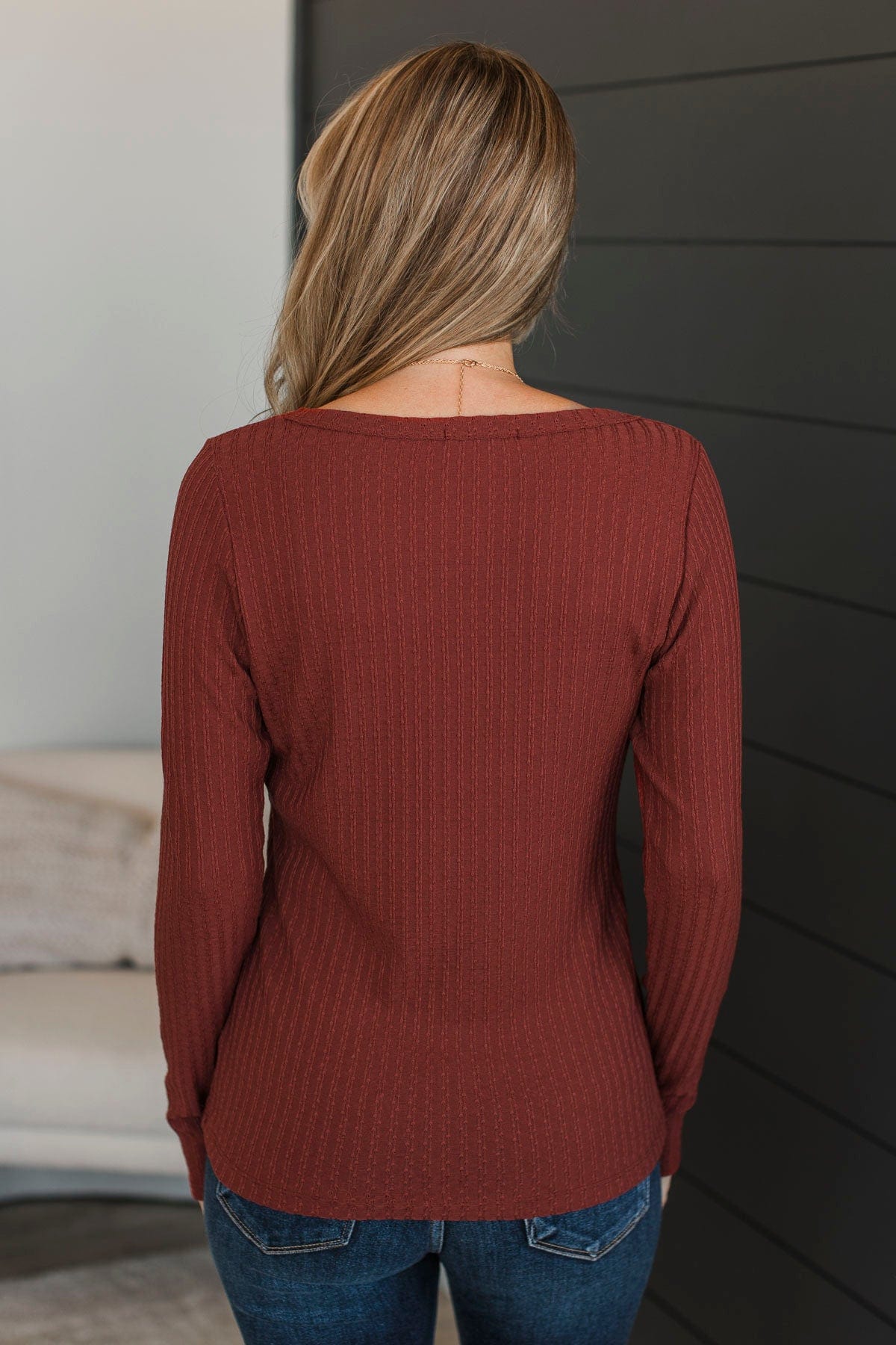 Truly Delightful Long Sleeve Top- Brick - Image 7