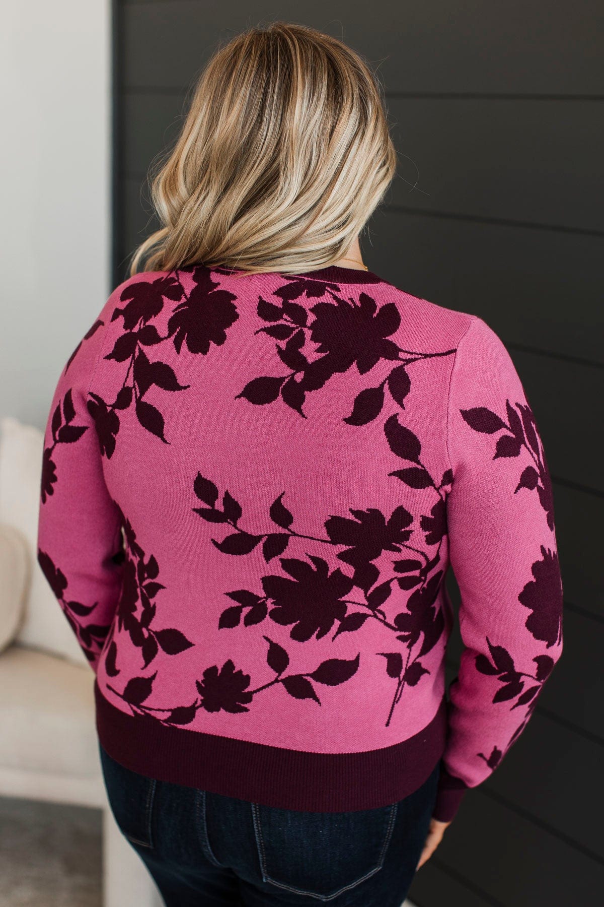 Truly Impressive Floral Sweater- Berry & Burgundy - Image 11