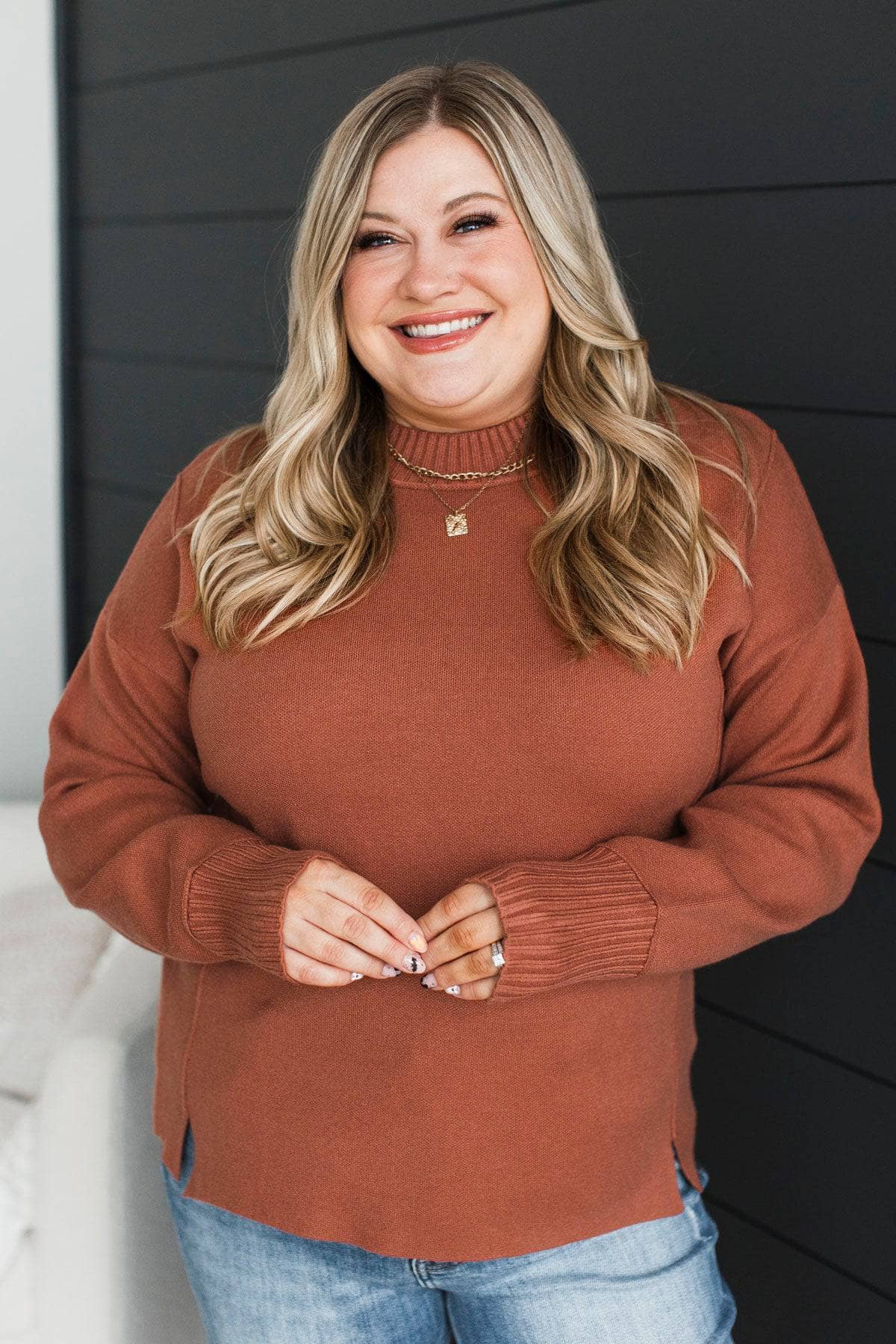 Truly Marvelous Mock Neck Sweater- Dark Copper