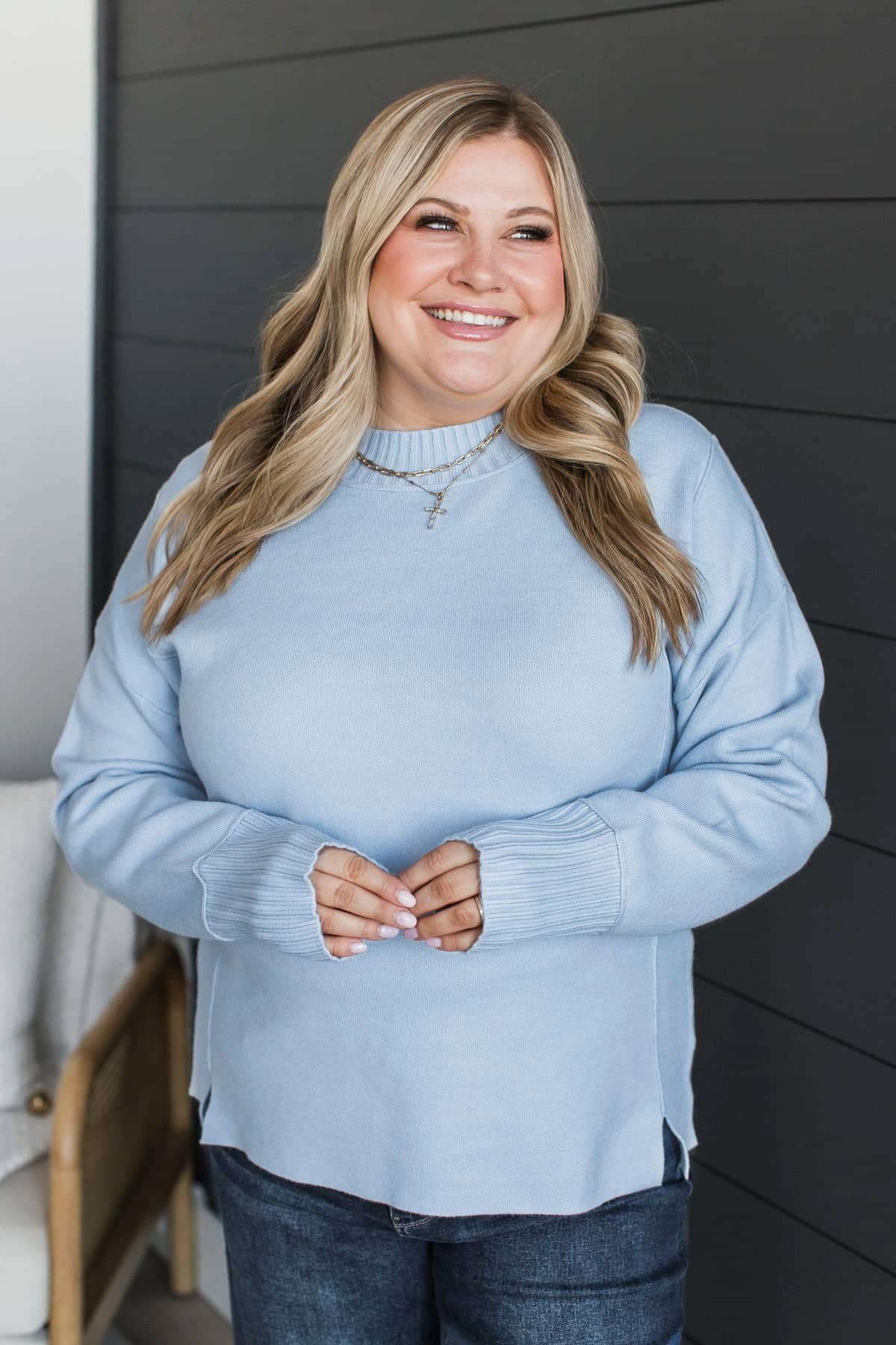 Truly Marvelous Mock Neck Sweater- Light Blue