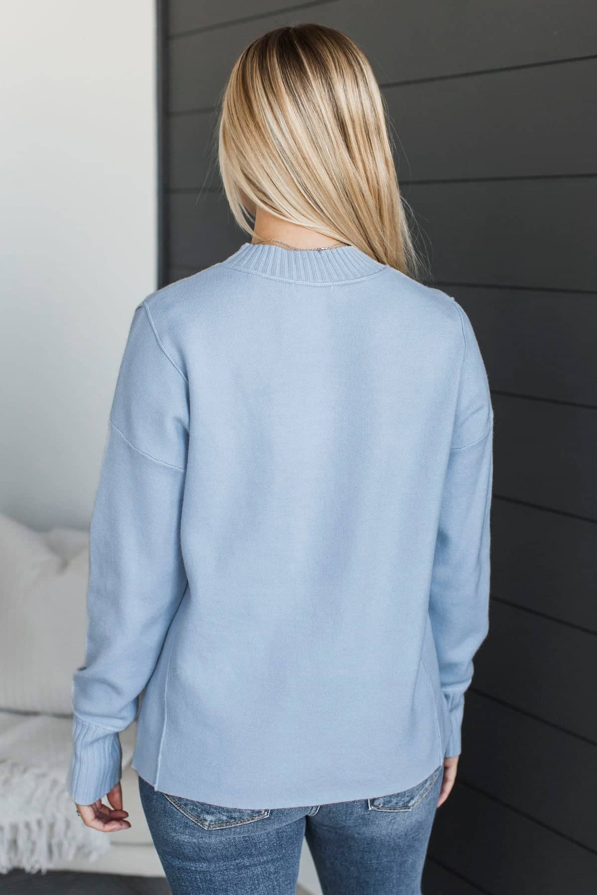 Truly Marvelous Mock Neck Sweater- Light Blue - Image 6