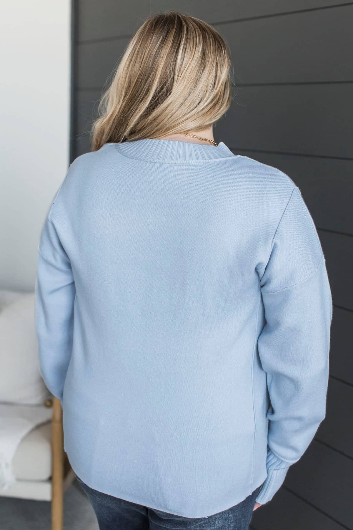 Truly Marvelous Mock Neck Sweater- Light Blue - Image 7