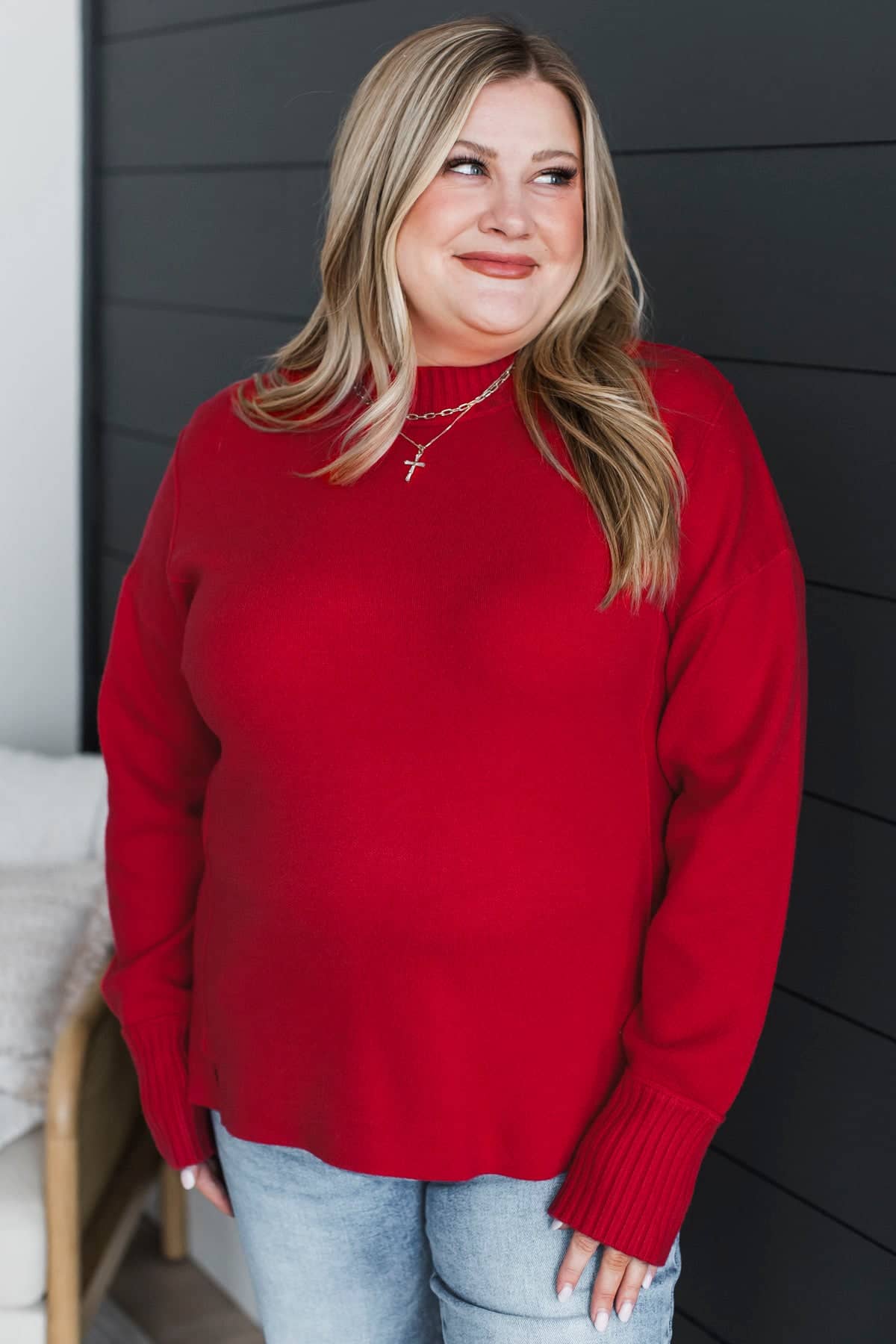 Truly Marvelous Mock Neck Sweater- Red