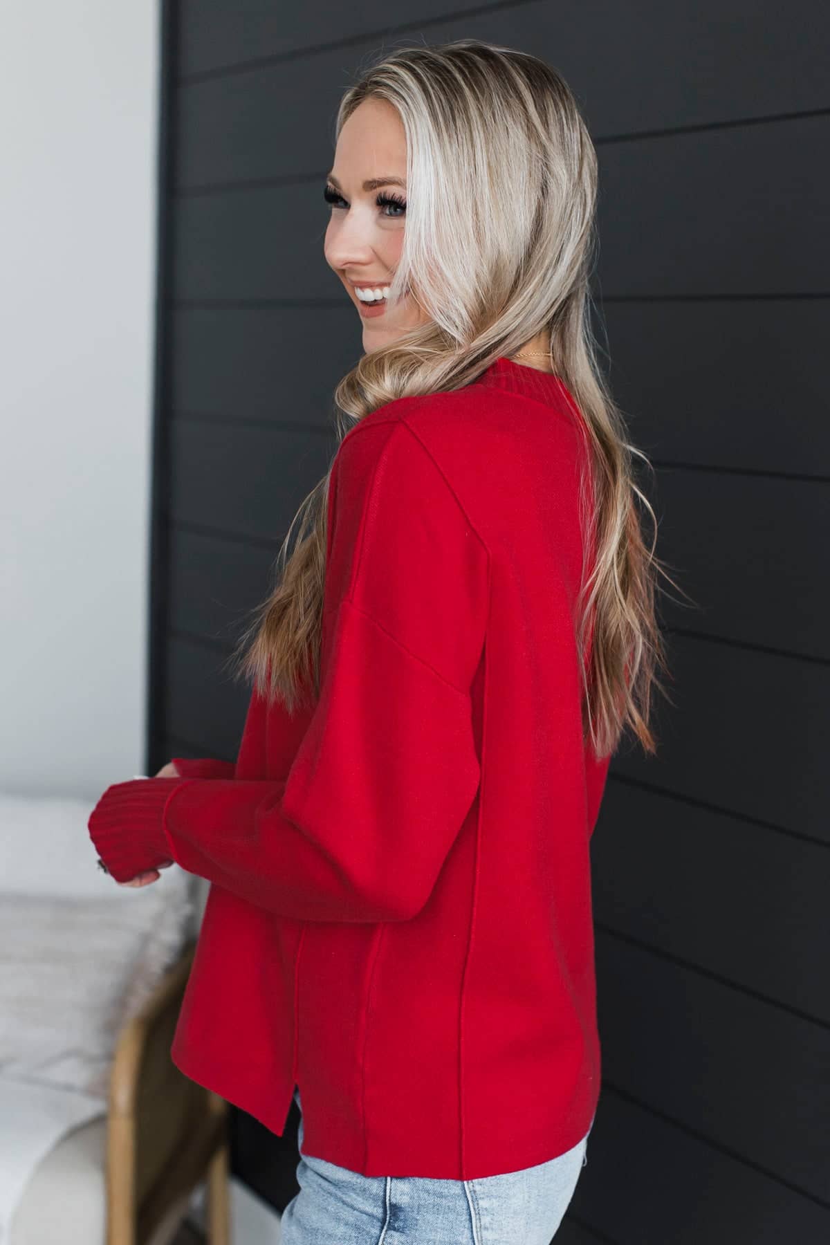 Truly Marvelous Mock Neck Sweater- Red - Image 5