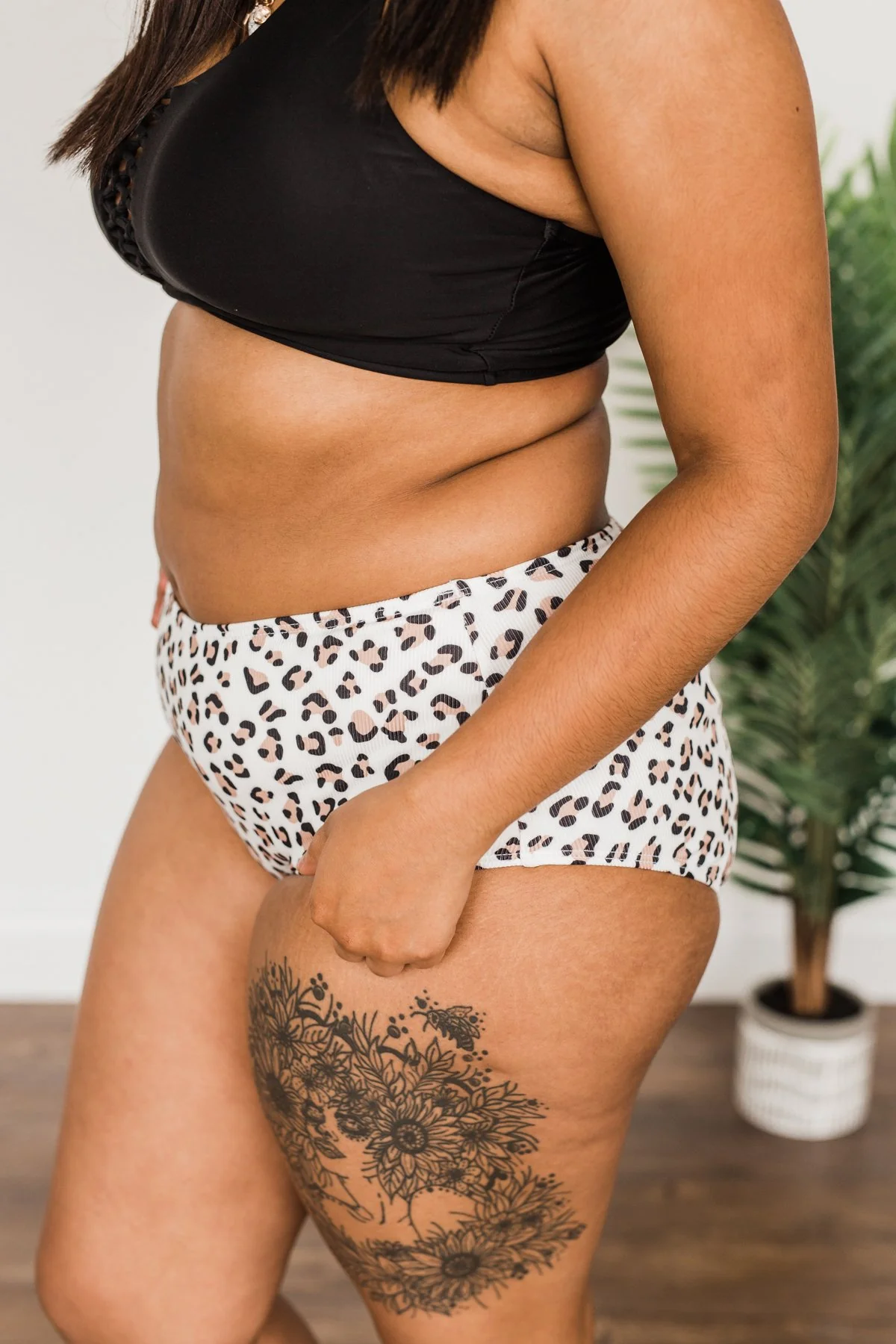 Truly Treasured Mid-Rise Swim Bottoms- Ivory Leopard - Image 12