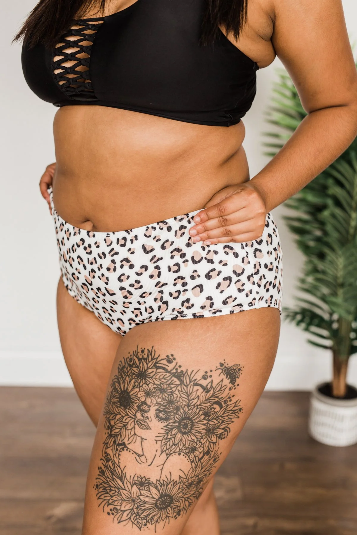Truly Treasured Mid-Rise Swim Bottoms- Ivory Leopard - Image 6