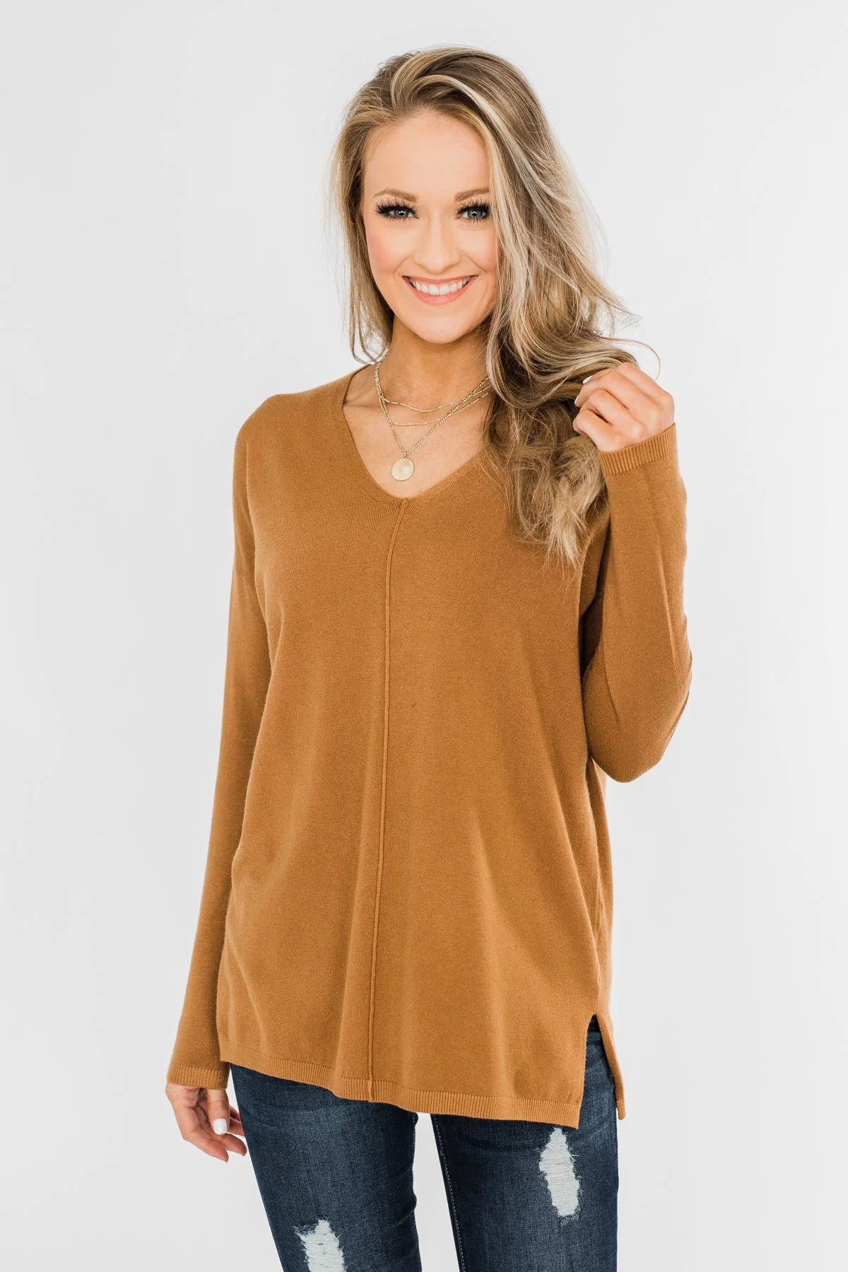 Truly Yours Sweater- Dark Camel - Image 7