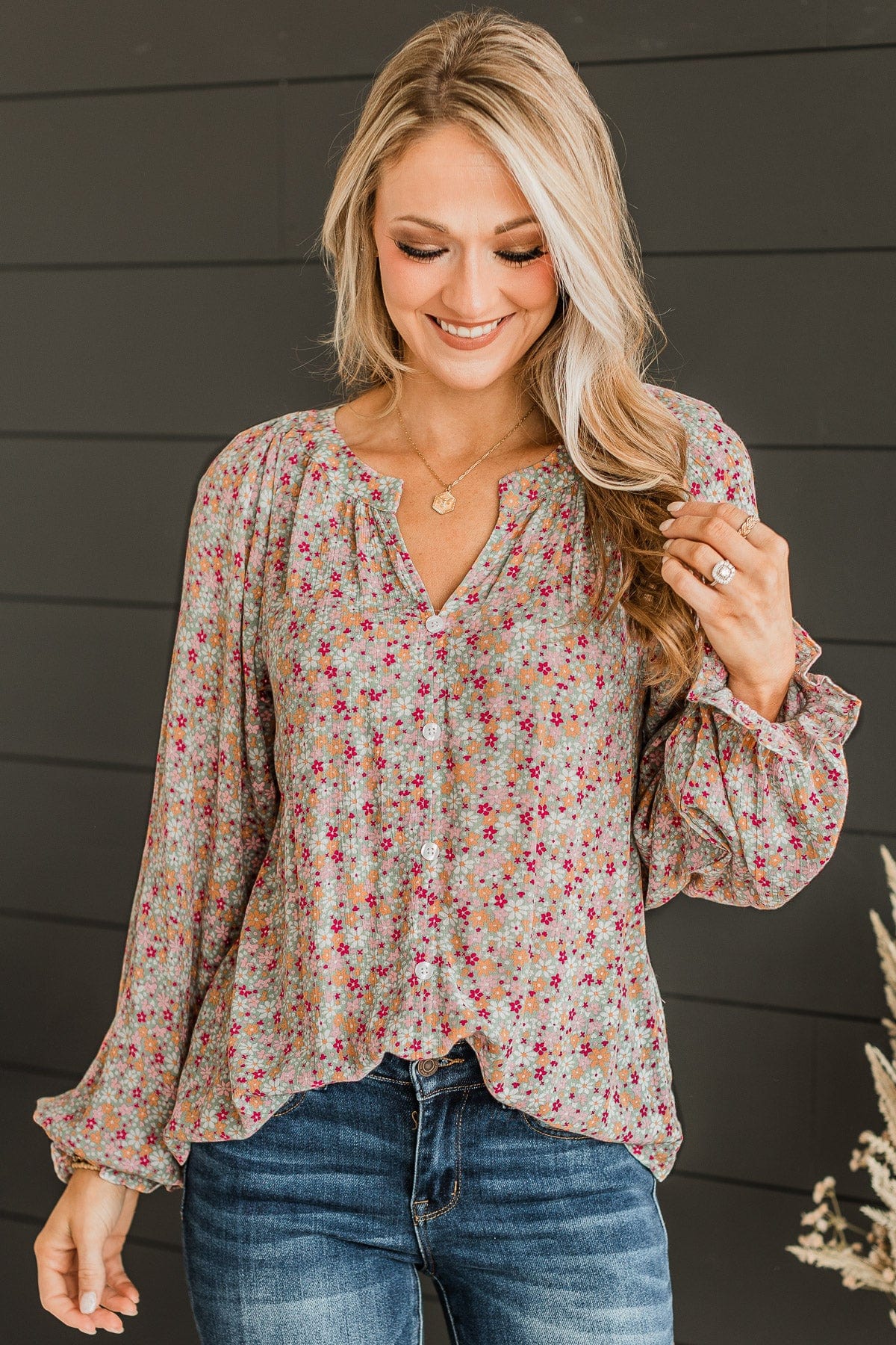 Trust The Process Floral Blouse- Sage & Pink