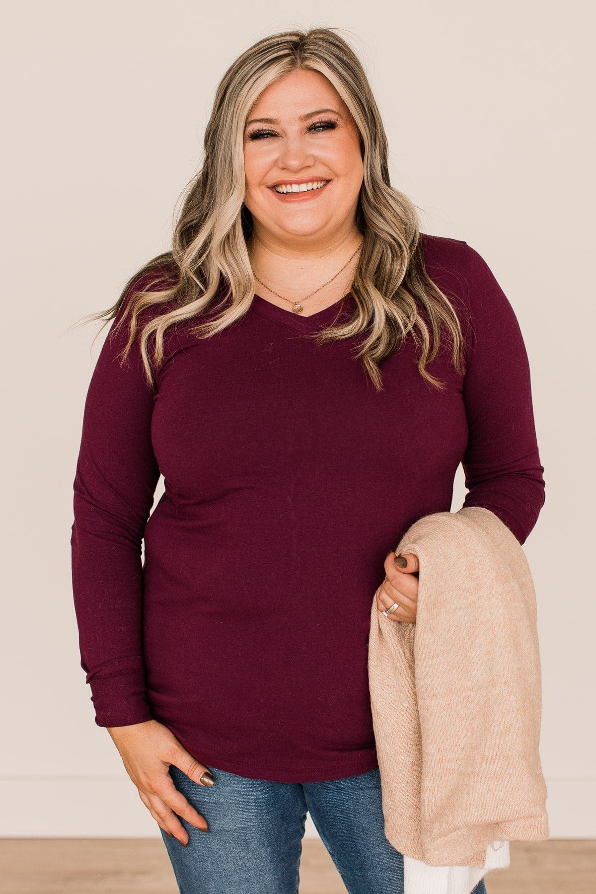 Trust The Timing Long Sleeve Top- Dark Burgundy - Image 2